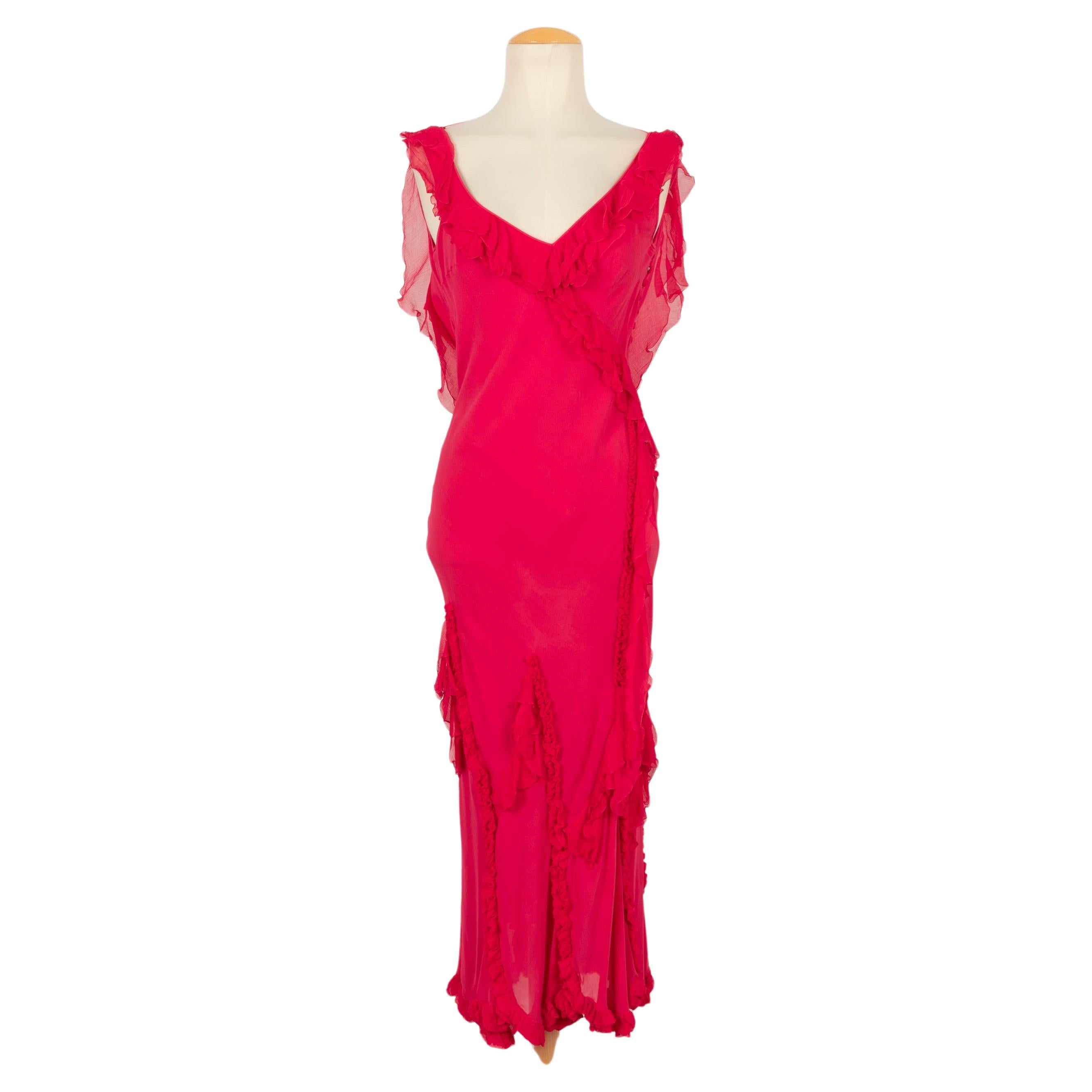 Galliano Silk Muslin and Silk Long Dress in Pink Tones
