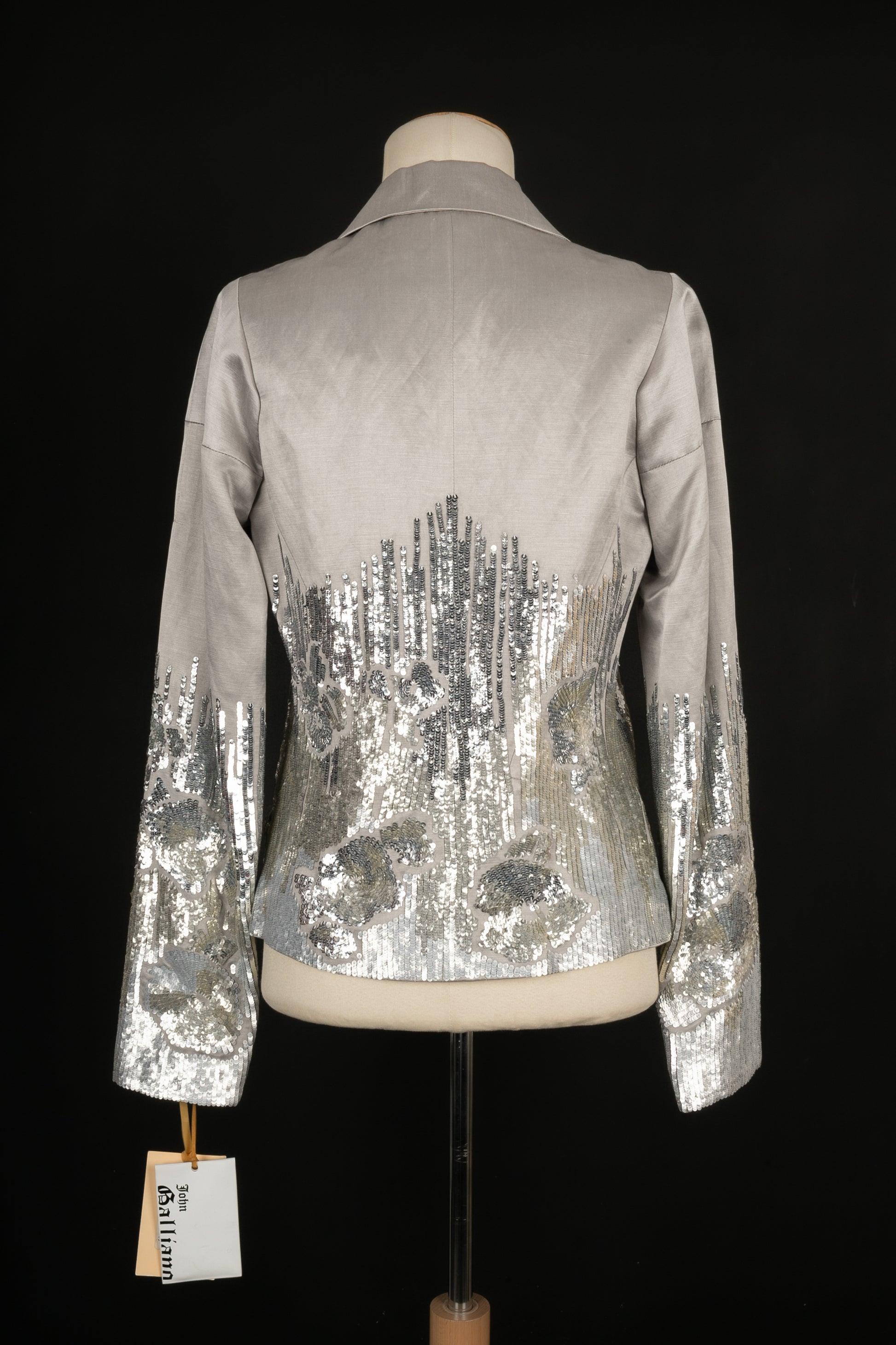 Galliano Silvery Silk and Linen Jacket, 2007 In Excellent Condition For Sale In SAINT-OUEN-SUR-SEINE, FR