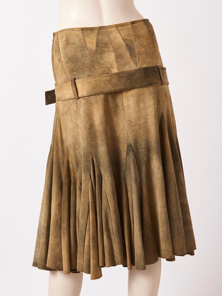 Galliano TIe-Dye Suede Skirt with Hip Belt In Good Condition In New York, NY