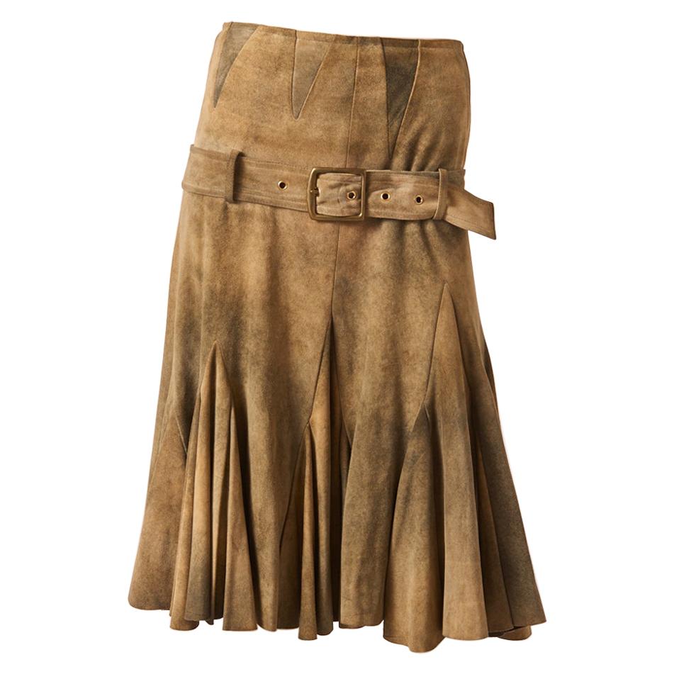 Galliano TIe-Dye Suede Skirt with Hip Belt