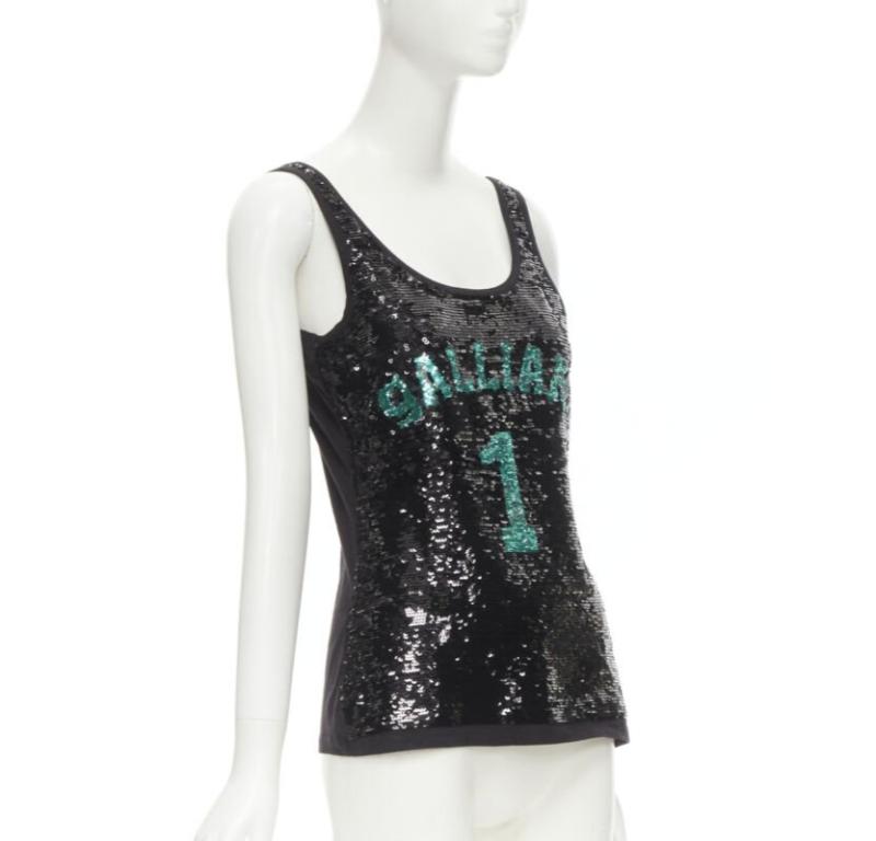 GALLIANO Vintage John Galliano 1 Y2K Tank-Top mit schwarzen und grünen Pailletten, M (Grau) im Angebot