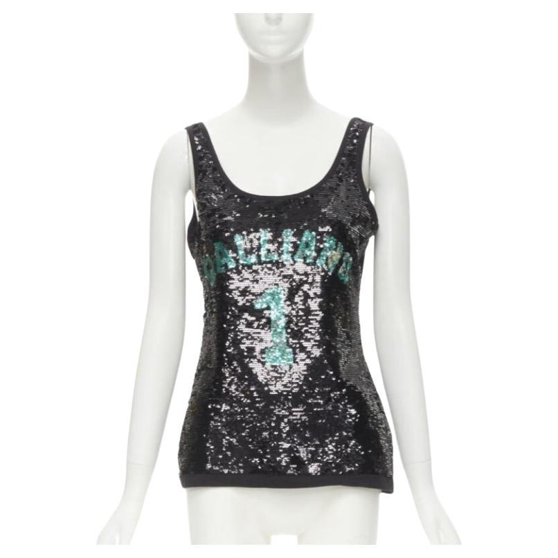 GALLIANO Vintage John Galliano 1 Y2K Tank-Top mit schwarzen und grünen Pailletten, M im Angebot