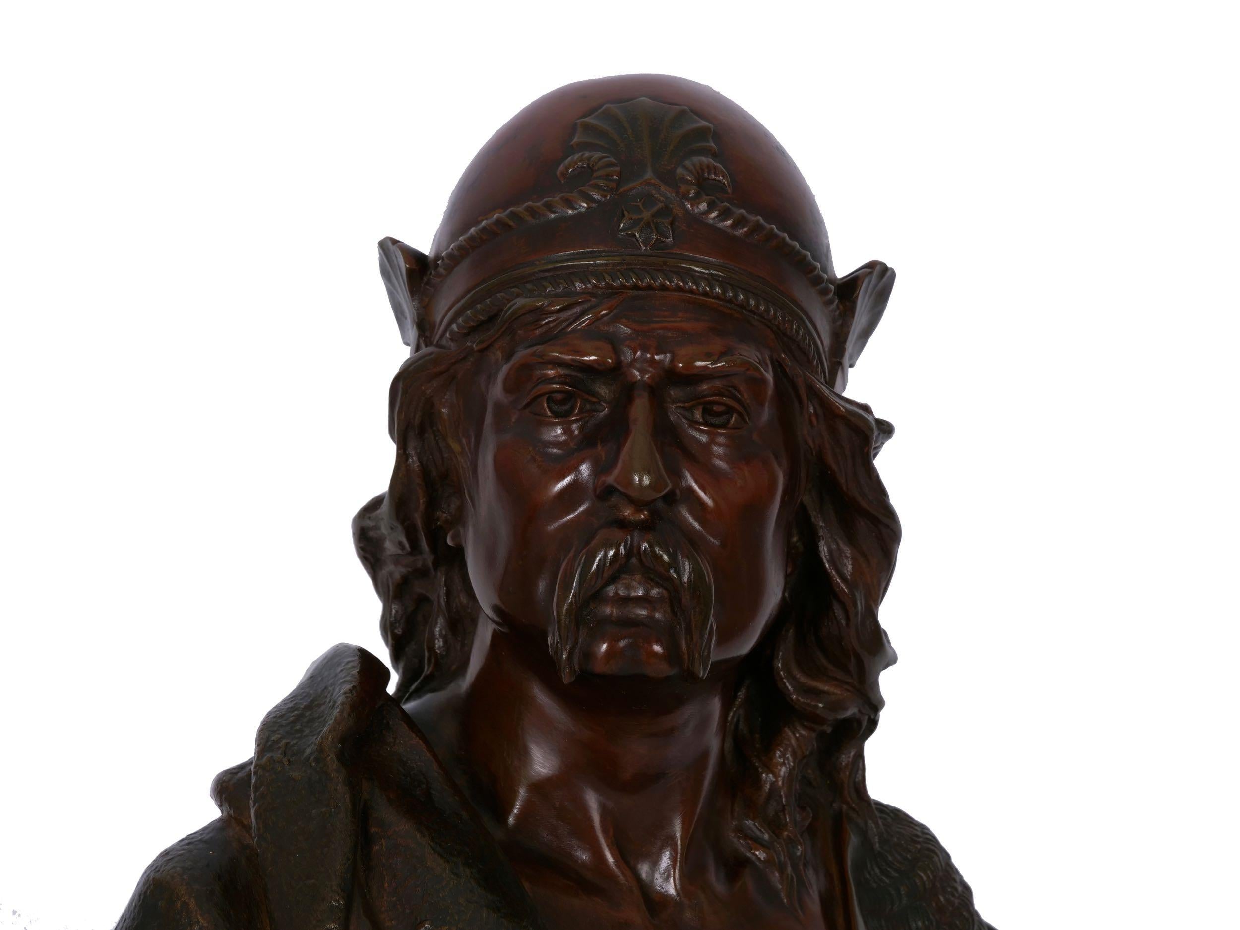 “Gallic Warrior” Antique French Bronze Sculpture Bust by Albert Froger 6