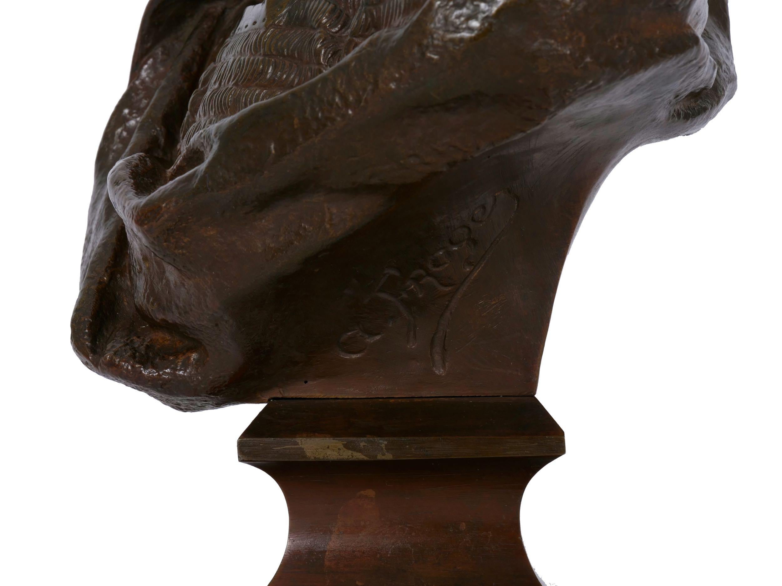 “Gallic Warrior” Antique French Bronze Sculpture Bust by Albert Froger 11