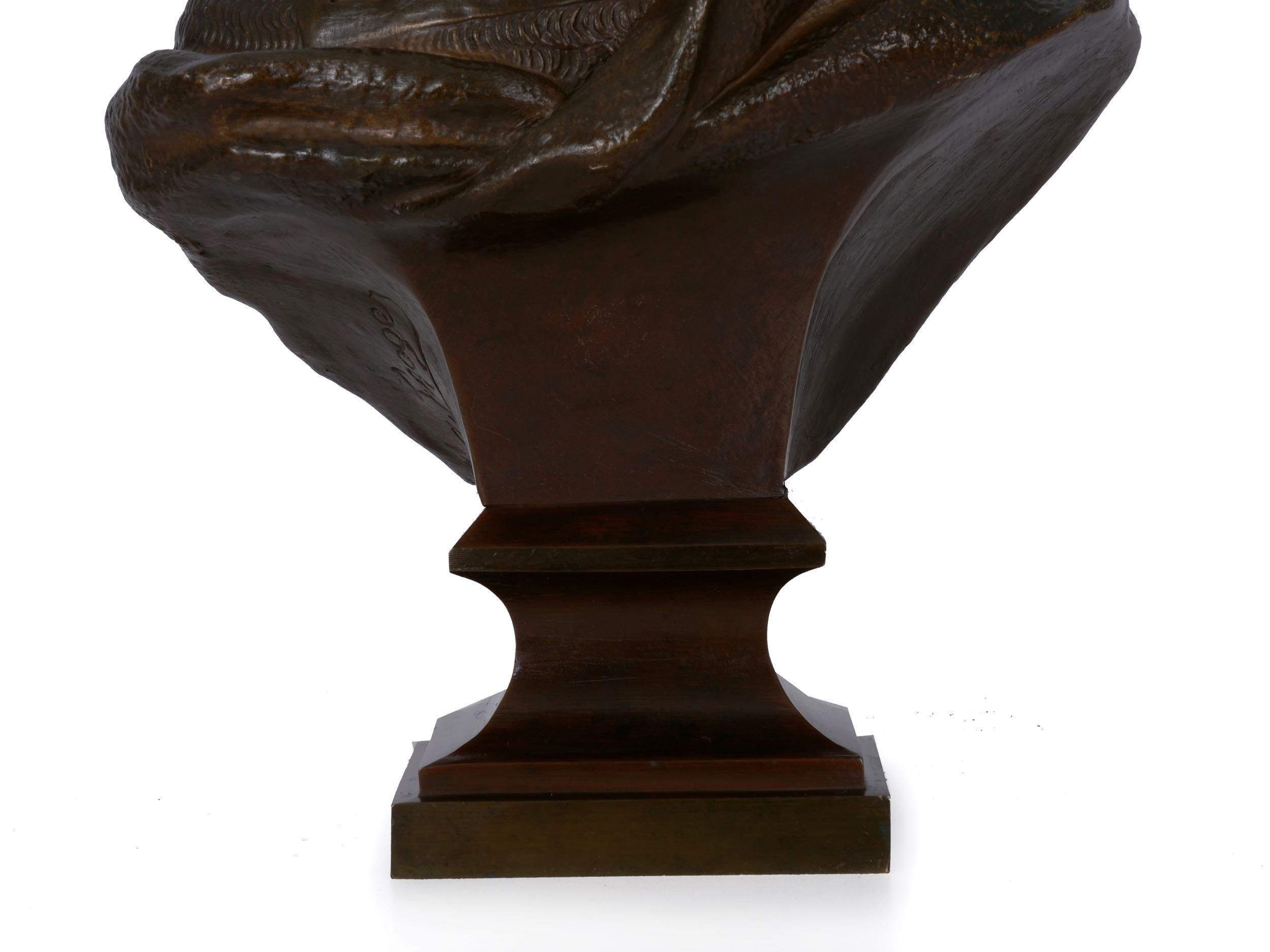 “Gallic Warrior” Antique French Bronze Sculpture Bust by Albert Froger 14