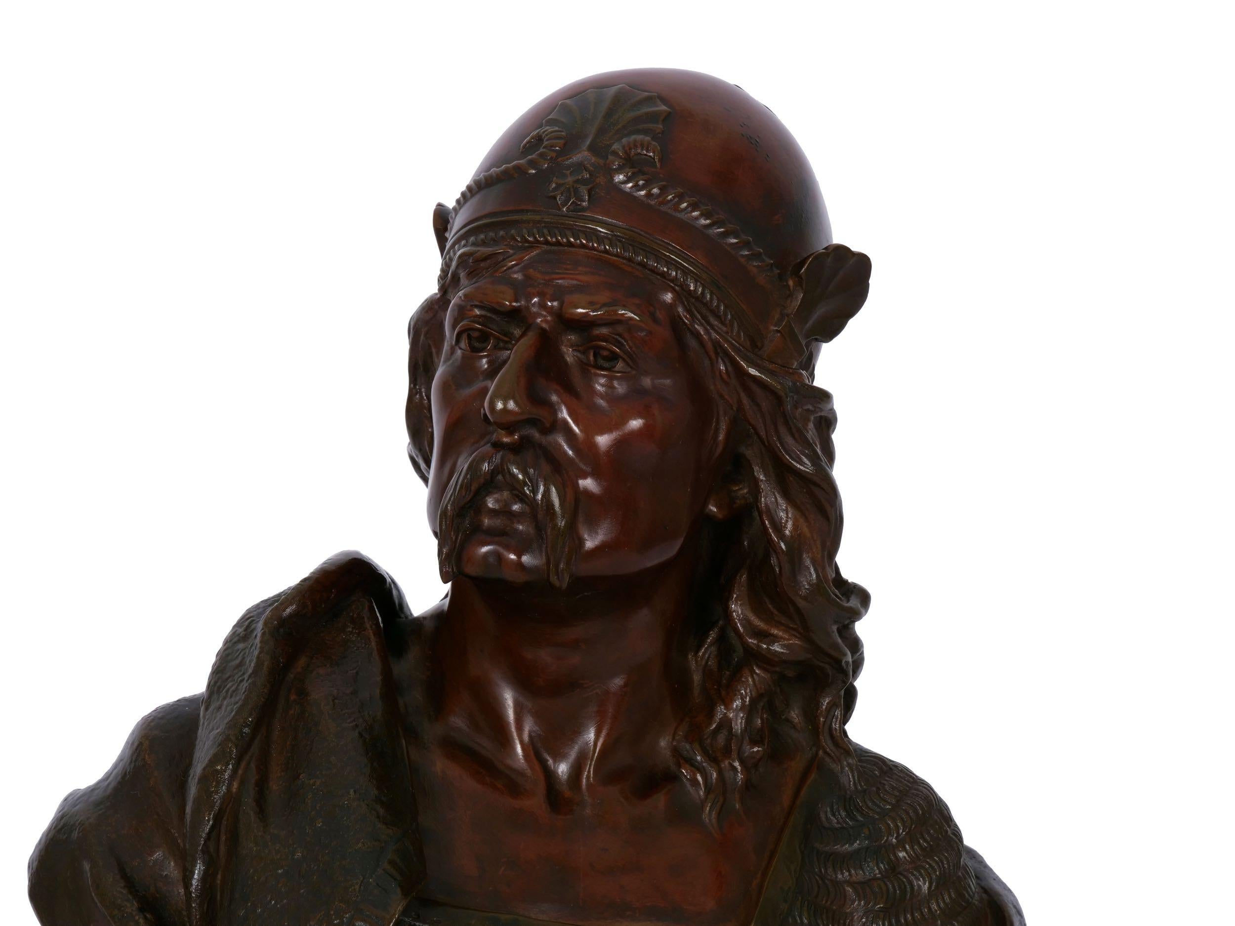 “Gallic Warrior” Antique French Bronze Sculpture Bust by Albert Froger 3