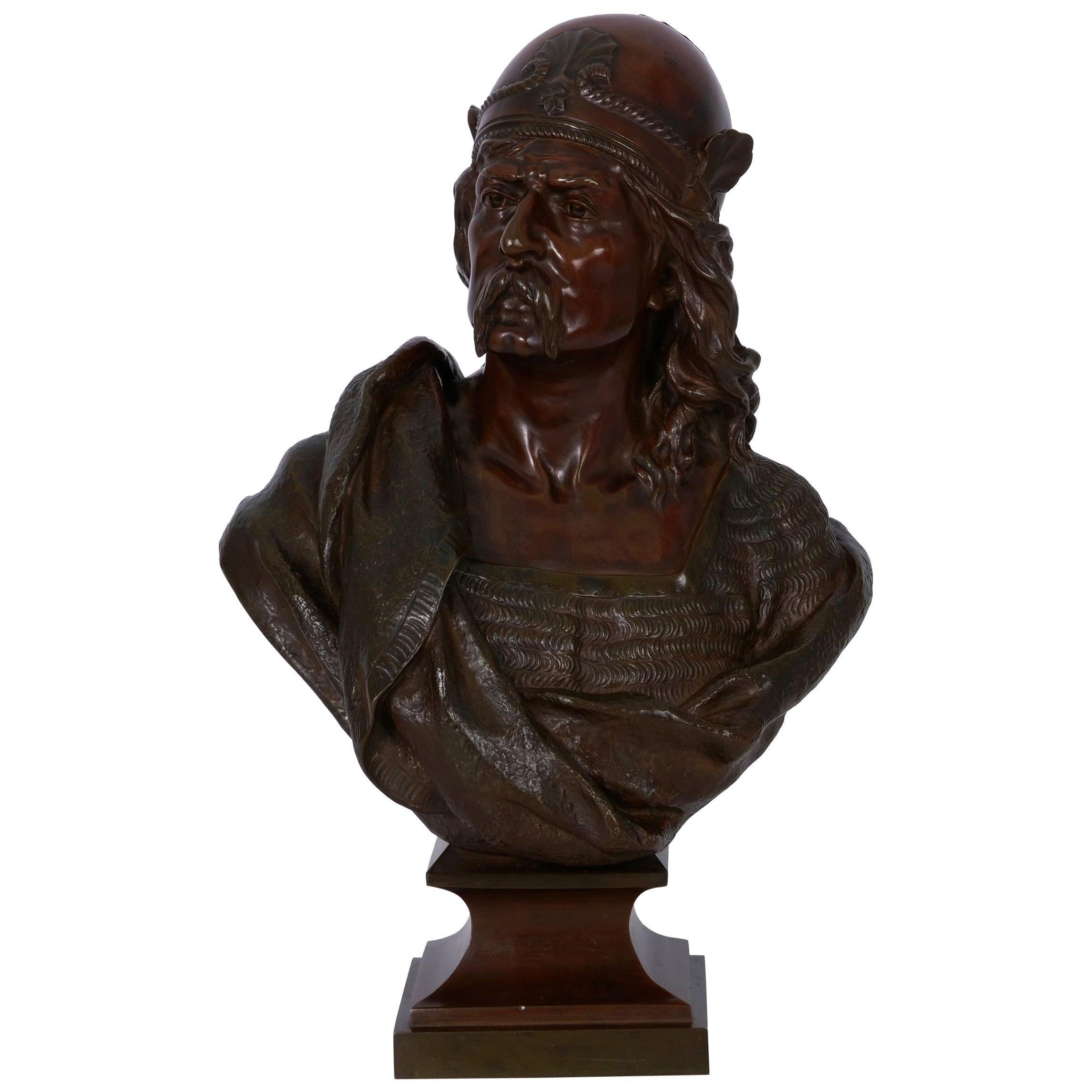 “Gallic Warrior” Antique French Bronze Sculpture Bust by Albert Froger