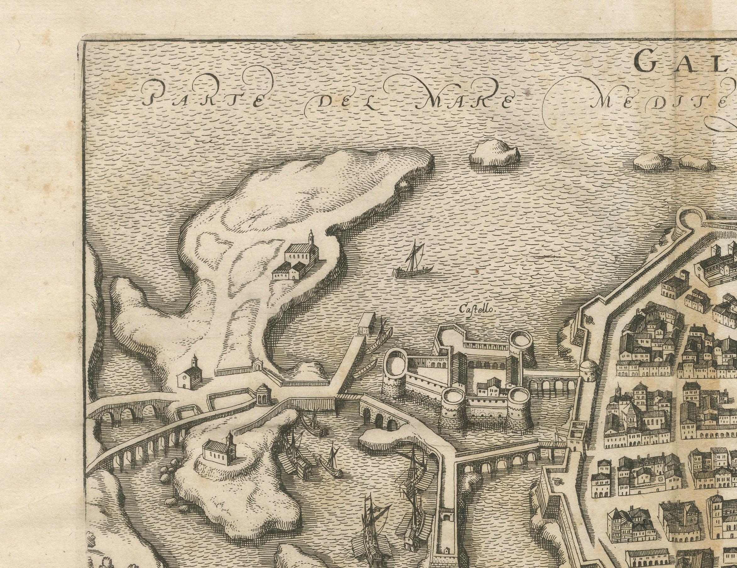 Fortificaciones de Galípoli: Un mapa a vista de pájaro grabado en 1688 por Mattheus Merian en Bastante bueno estado para la venta en Langweer, NL