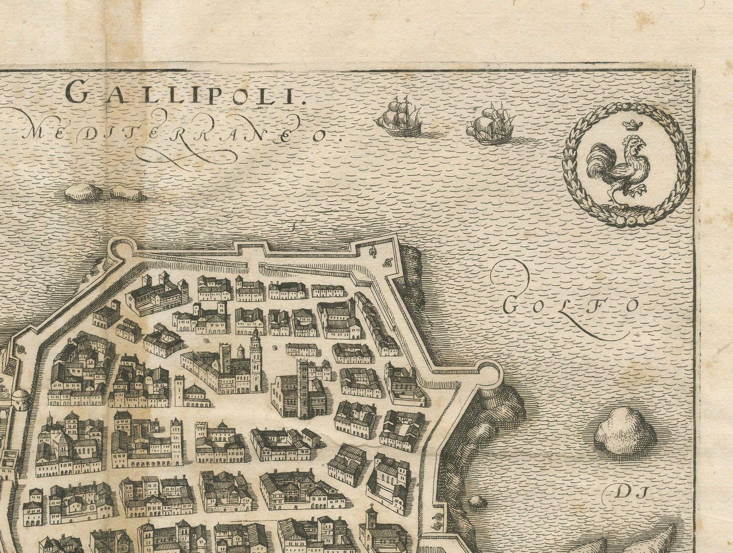 Fortificaciones de Galípoli: Un mapa a vista de pájaro grabado en 1688 por Mattheus Merian finales del siglo XVII en venta