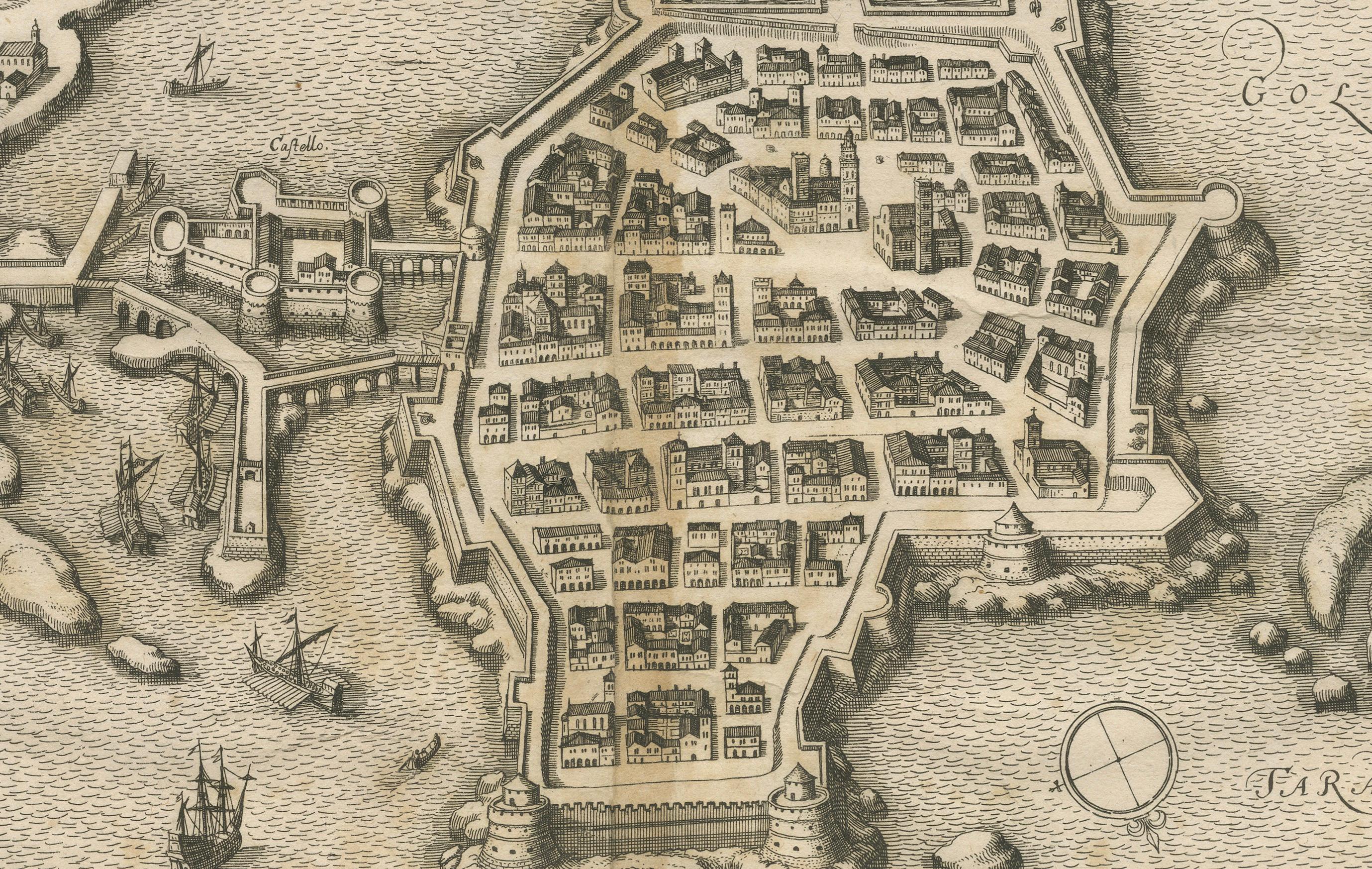 Fortificaciones de Galípoli: Un mapa a vista de pájaro grabado en 1688 por Mattheus Merian Papel en venta