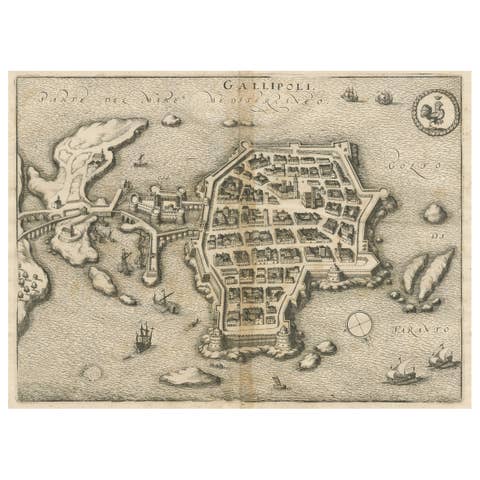 Gallipoli Fortifications: A 1688 Engraved Bird’s-Eye Map by Mattheus Merian