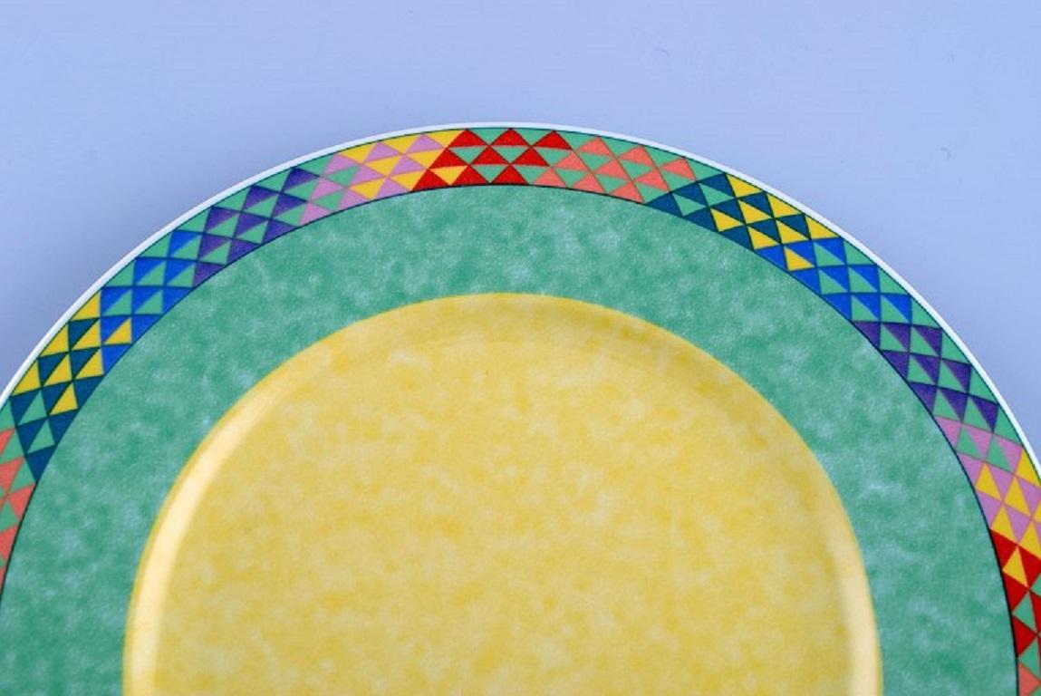 Glazed Gallo Design, Germany, Five Pamplona Porcelain Plates, Colorful Decoration For Sale