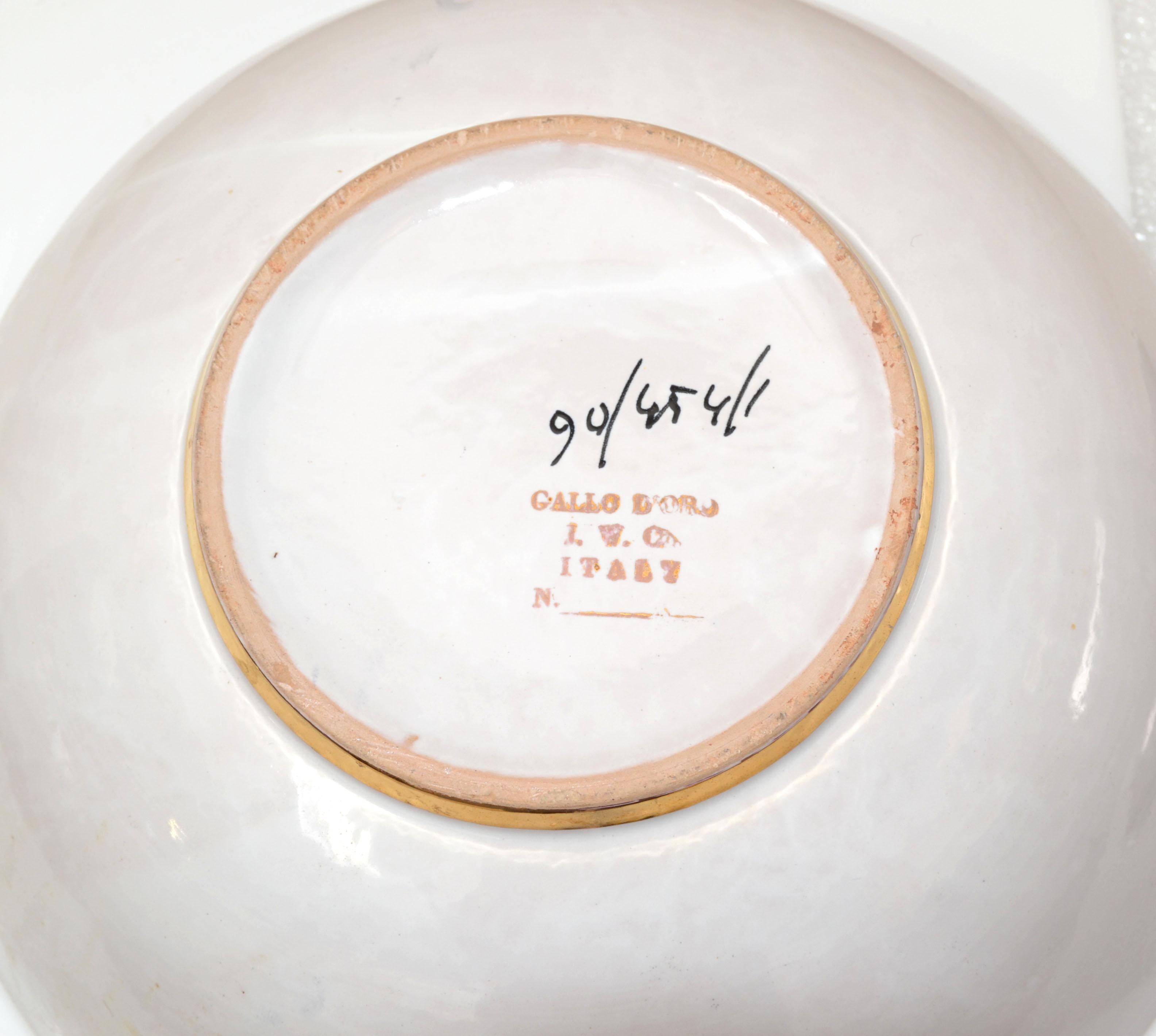 Gallo D'Oro, Italien, Vintage, handbemalte Servierschale aus Keramik in Gold, Schwarz und Weiß im Angebot 3