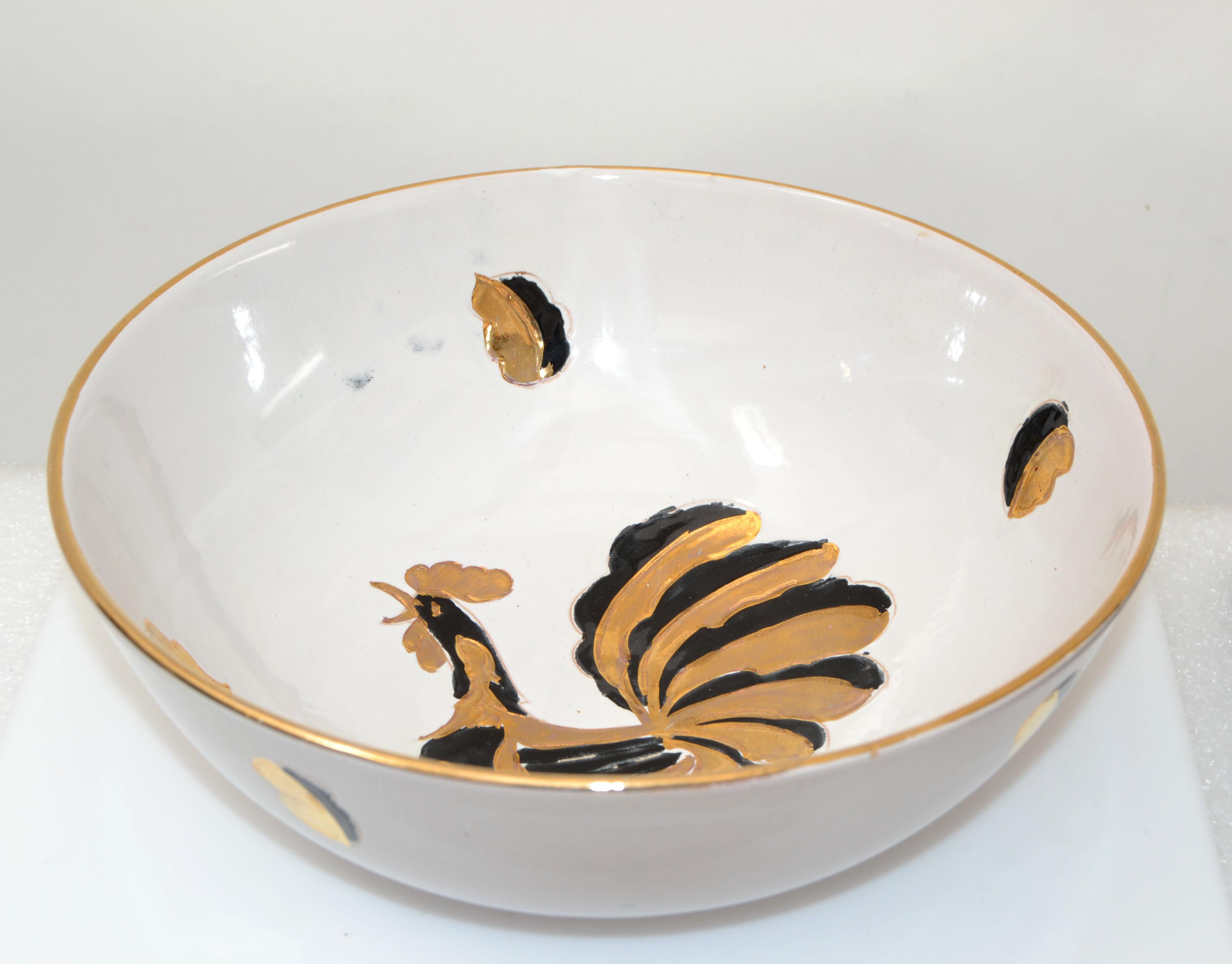 Gallo D'Oro, Italien, Vintage, handbemalte Servierschale aus Keramik in Gold, Schwarz und Weiß (Italienisch) im Angebot