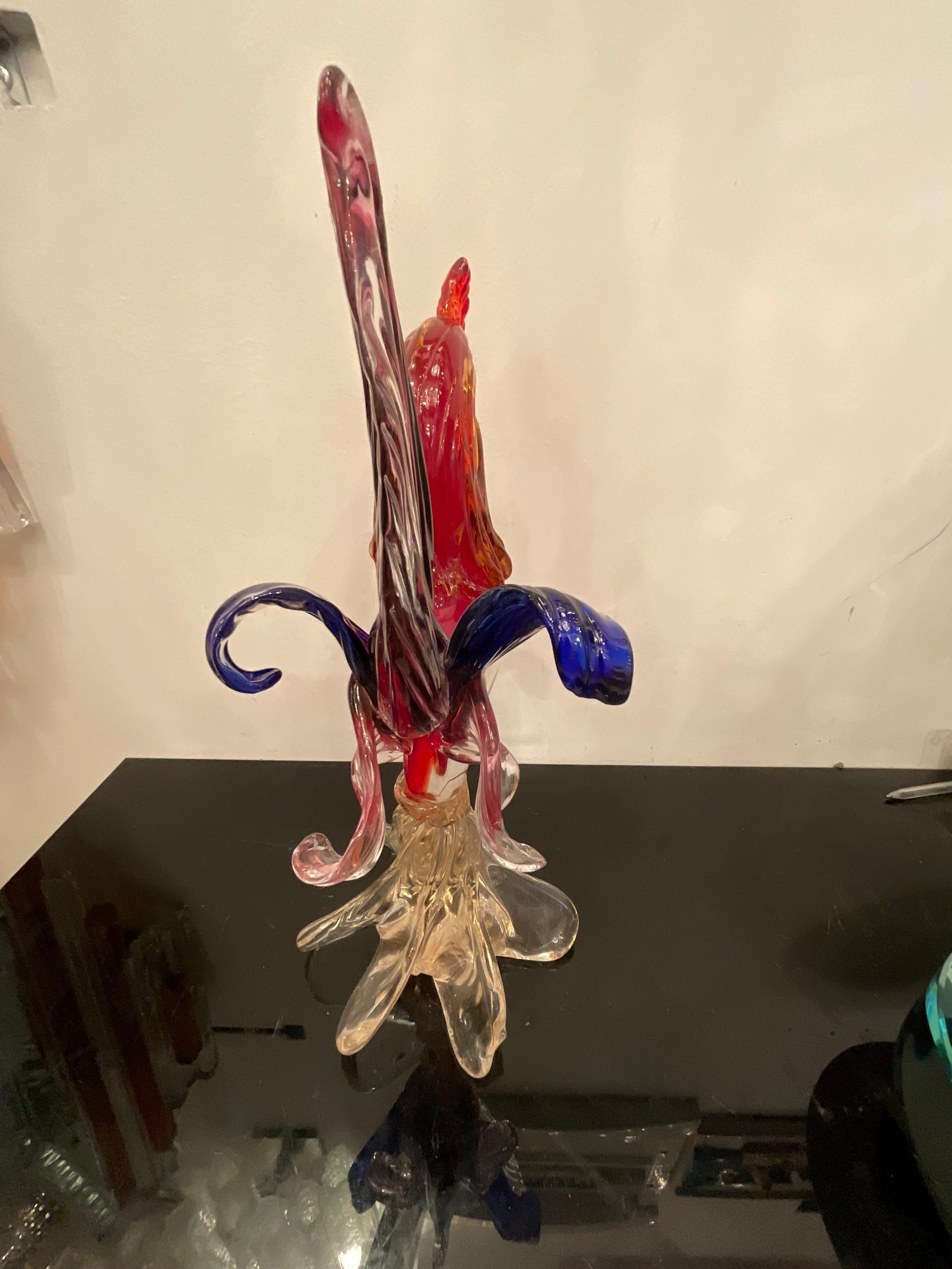 Polychromed Murano glass rooster - 20th century For Sale