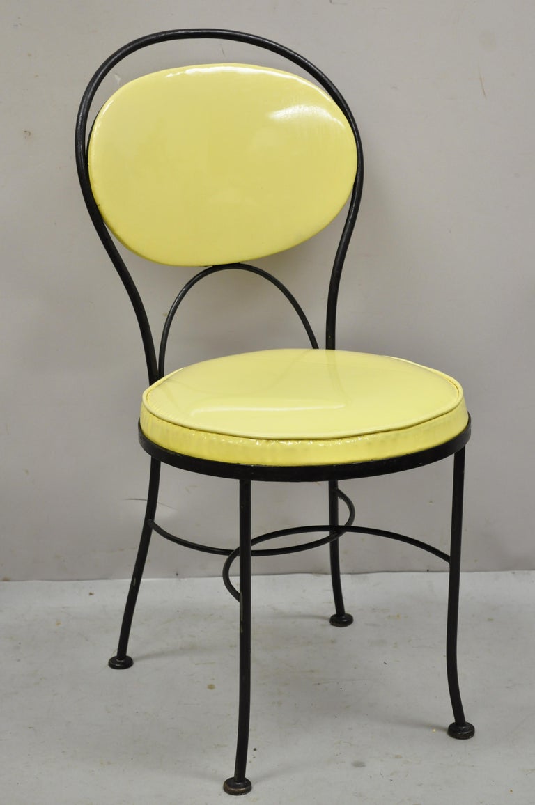 Gallo Iron Works Wrought Iron Yellow Vinyl Modern Bistro Dining Chair, Set of 4 For Sale 6
