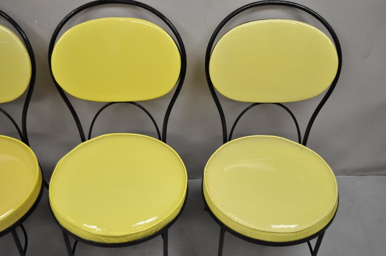 Gallo Iron Works Wrought Iron Yellow Vinyl Modern Bistro Dining Chair, Set of 4 For Sale 1