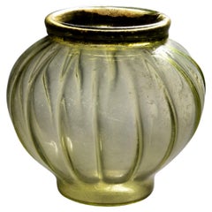 Antique Gallo-Roman Twisted Green Translucent Glass Jar