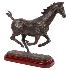 Vintage Galloping Horse Bronze Sculpture