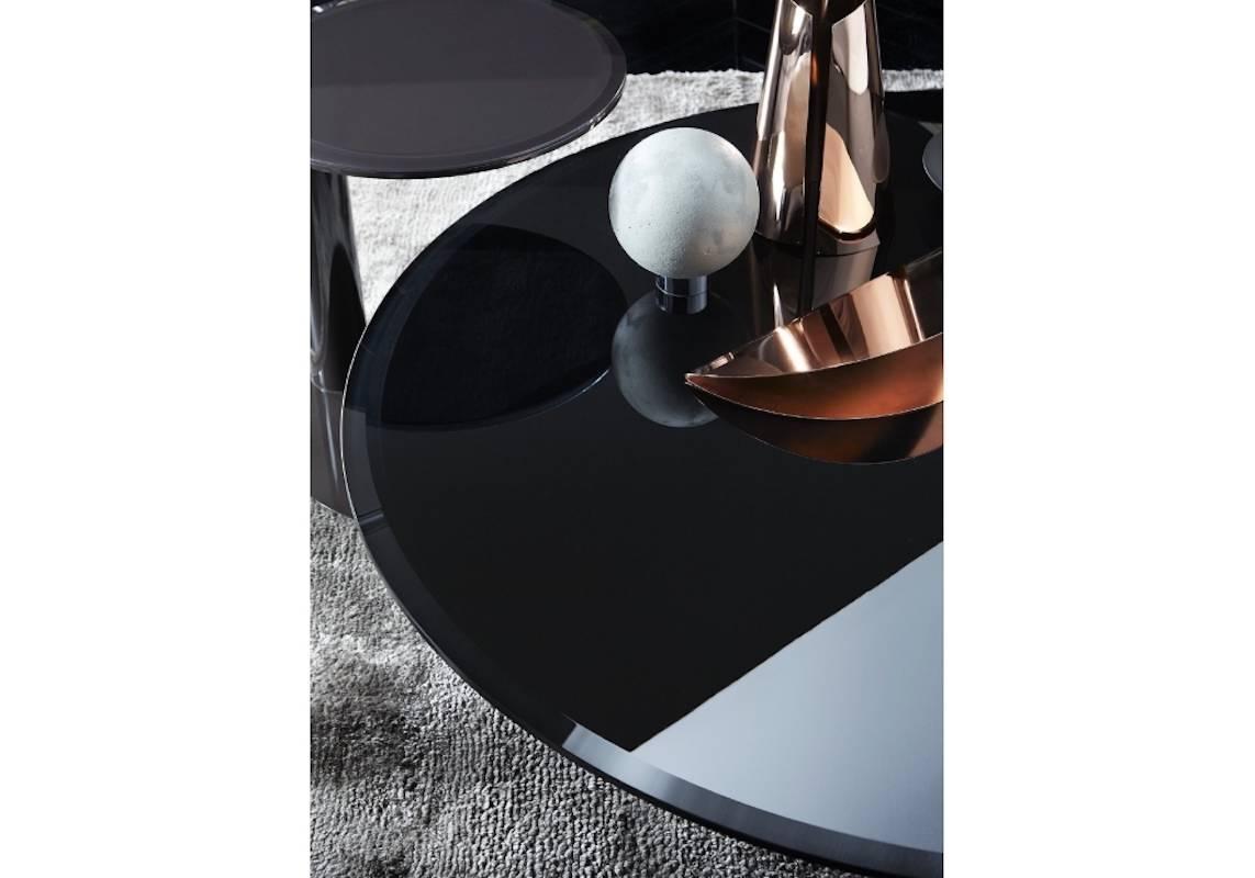 Contemporary Gallotti and Radice Oto Table in Black, Blue-Grey or Liquorice Colored Glass For Sale