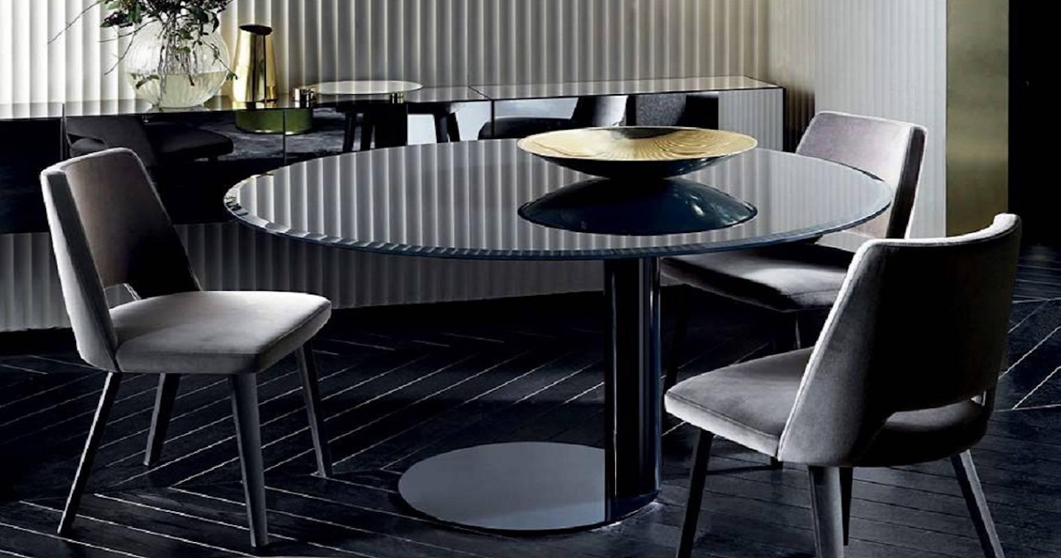 Gallotti and Radice Oto Table in Black, Blue-Grey or Liquorice Colored Glass For Sale 1
