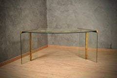 Gallotti e Radice Glass and Brass Italian Curved Desk Writing Table, 1970