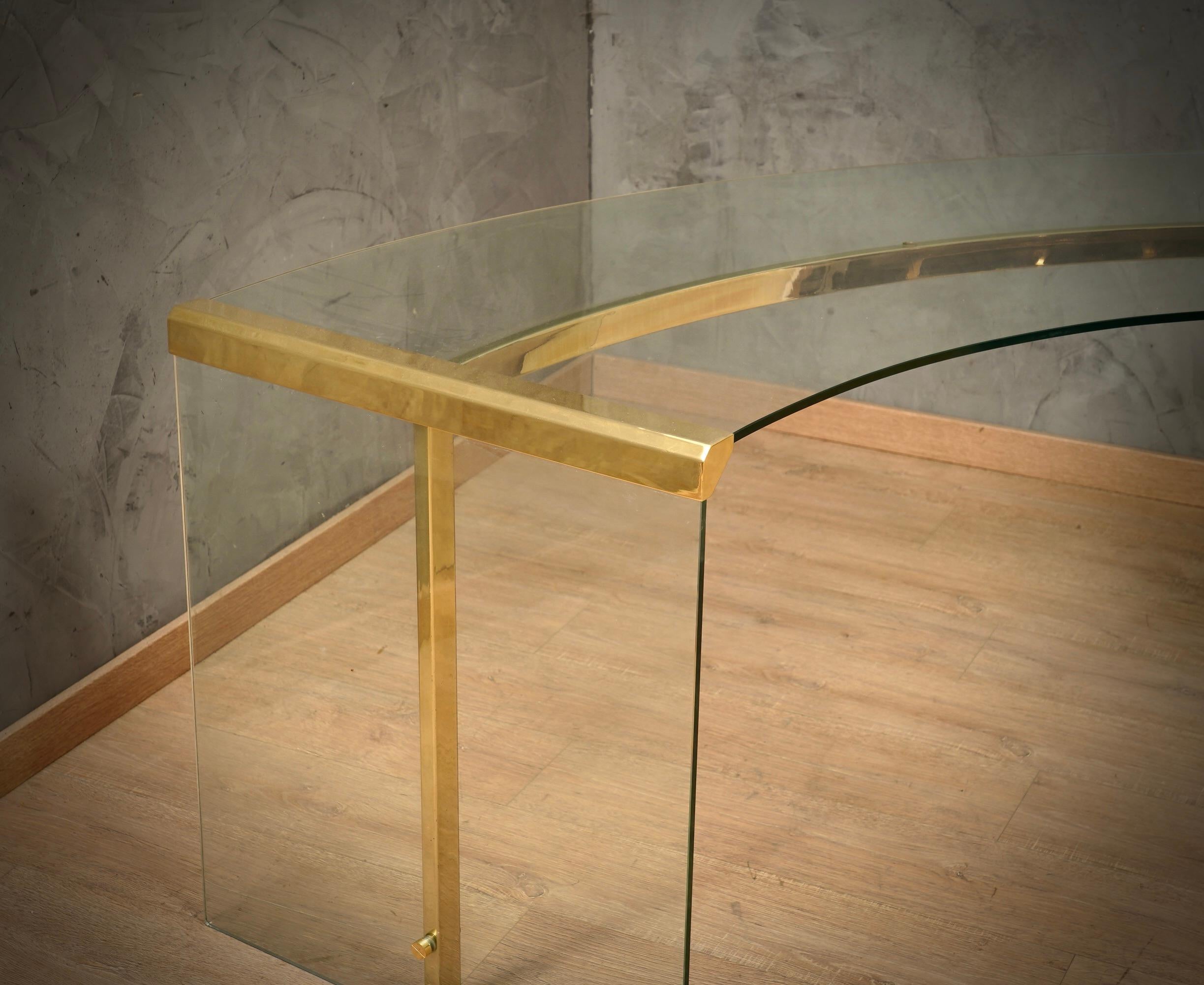 Gallotti e Radice Glass and Brass Italian Curved Desk Writing Table, 1970 2