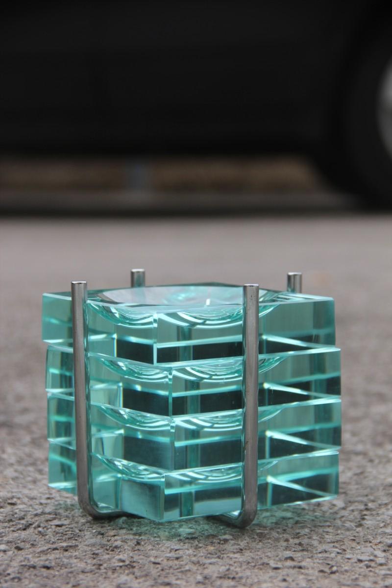 Gallotti & Radice ashtray piece often crystal glass metal structure, 1970, Italian.