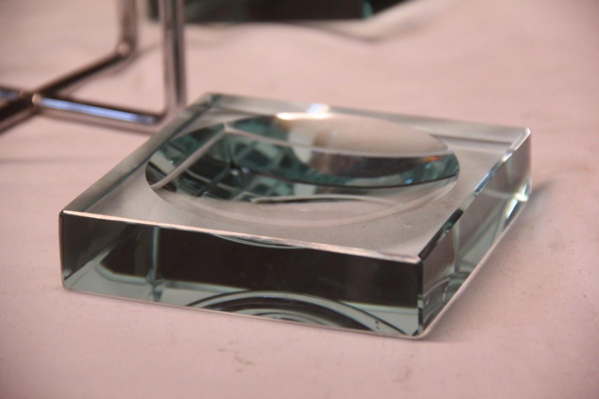 Gallotti & Radice Ashtray Piece Often Crystal Glass Metal Structure 1970 Italian In Good Condition For Sale In Palermo, Sicily
