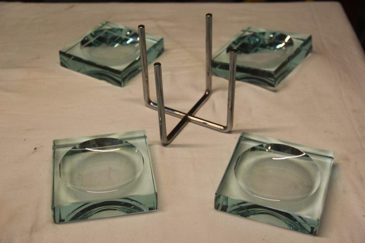 Métal Cendrier italien Gallotti & Radice souvent en verre cristal structure métallique 1970 en vente