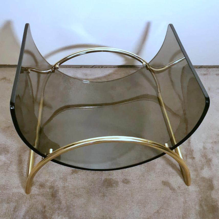 Italian Gallotti & Radice Attributed Smoked Crystal and Brass Magazine Rack For Sale 1