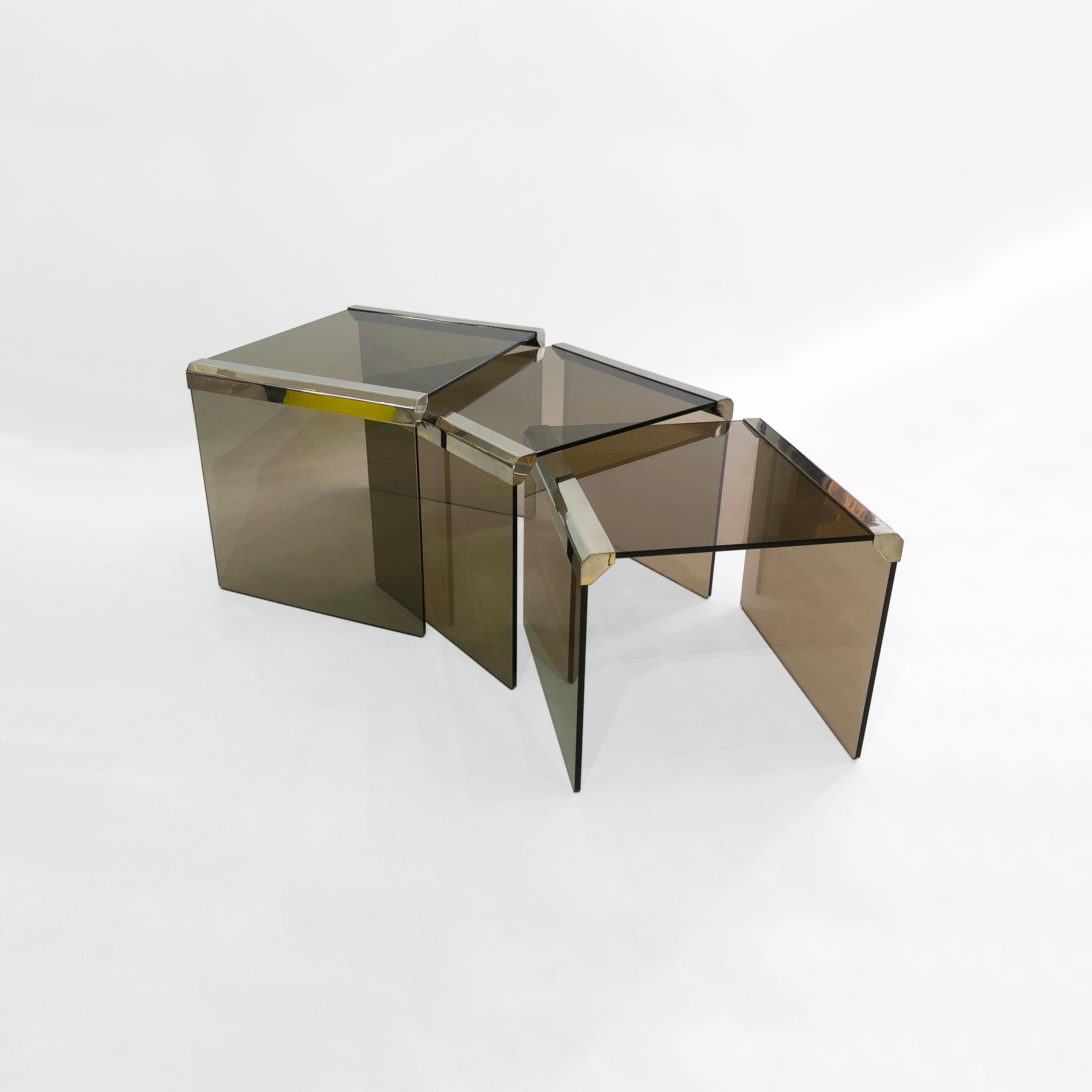 Gallotti & Radice Chrom-Rauchglas-Nesting-Tische 1980er Jahre Vintage Retro im Angebot 6