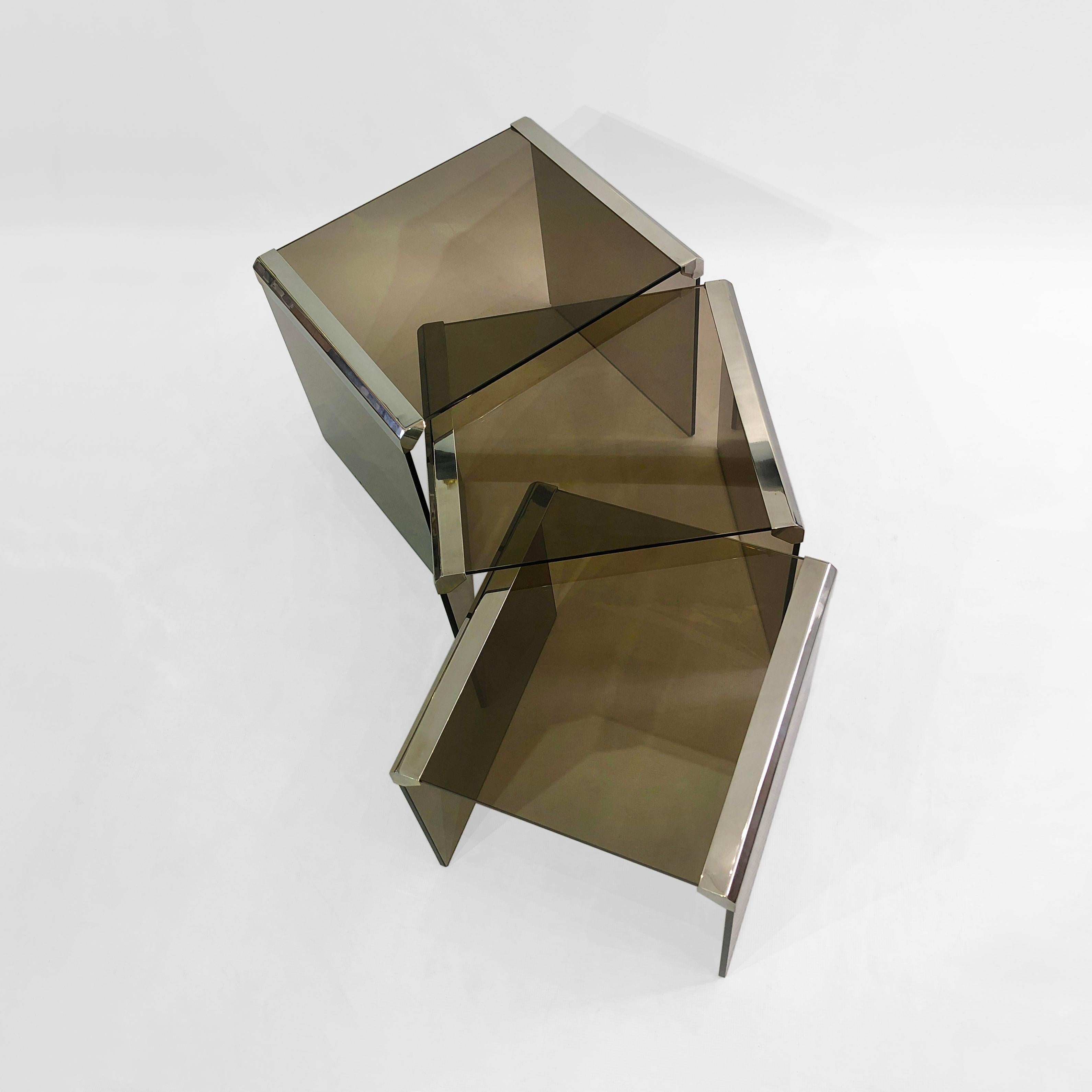 Gallotti & Radice Chrom-Rauchglas-Nesting-Tische 1980er Jahre Vintage Retro im Angebot 7