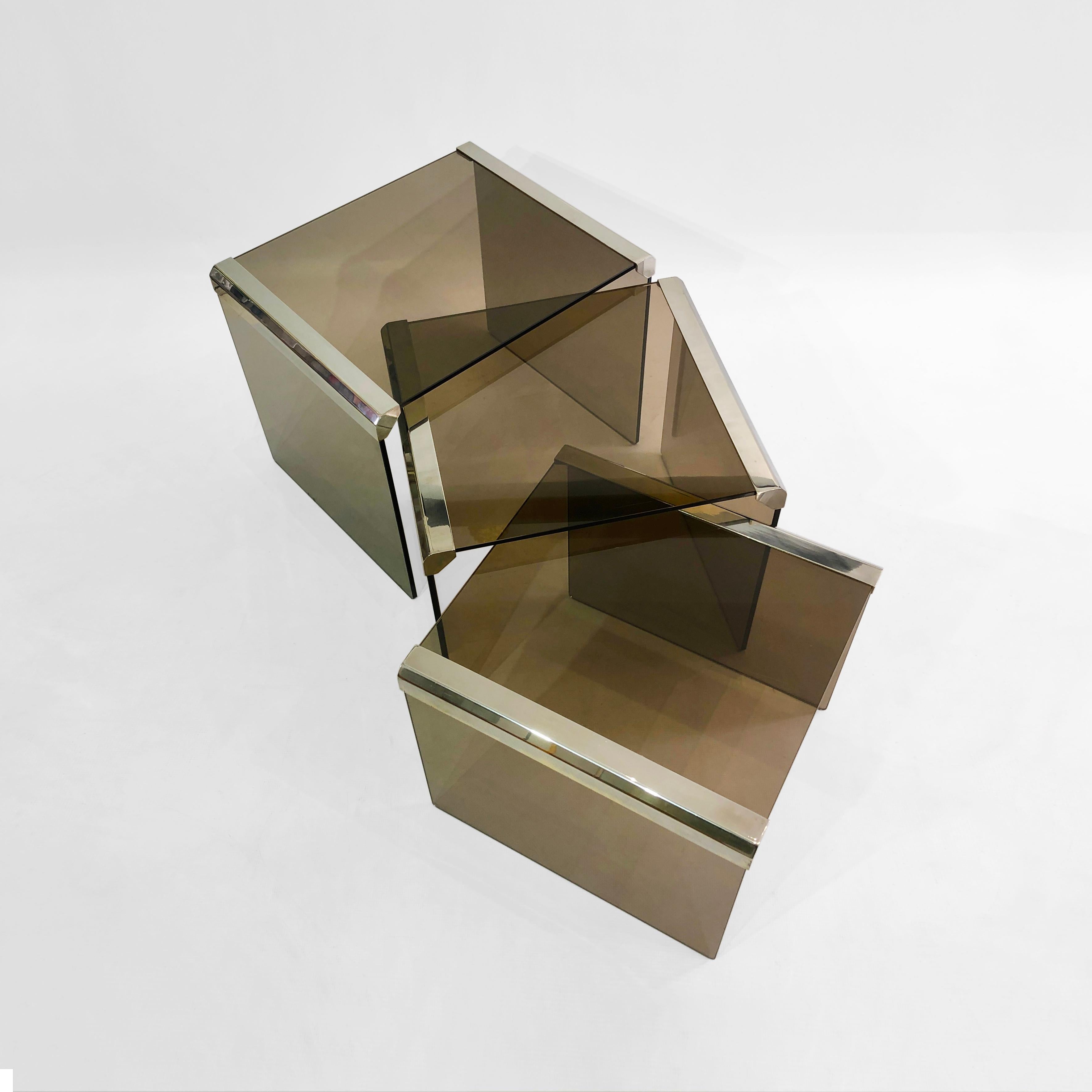 Gallotti & Radice Chrom-Rauchglas-Nesting-Tische 1980er Jahre Vintage Retro im Angebot 8