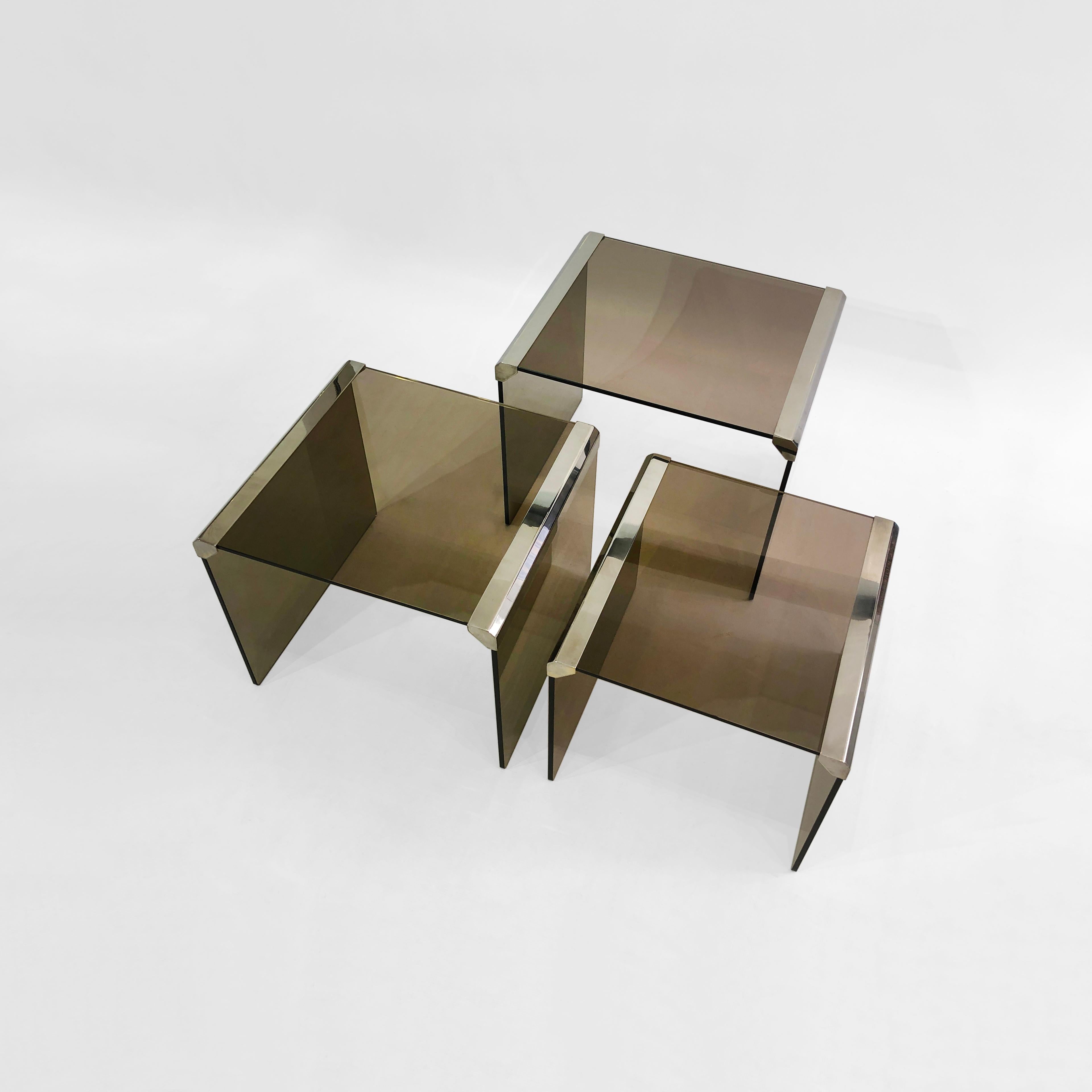 Gallotti & Radice Chrom-Rauchglas-Nesting-Tische 1980er Jahre Vintage Retro im Angebot 9