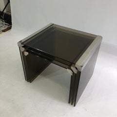Gallotti & Radice Chrome Smoked Glass Nesting Tables 1980s Coffee Vintage Retro