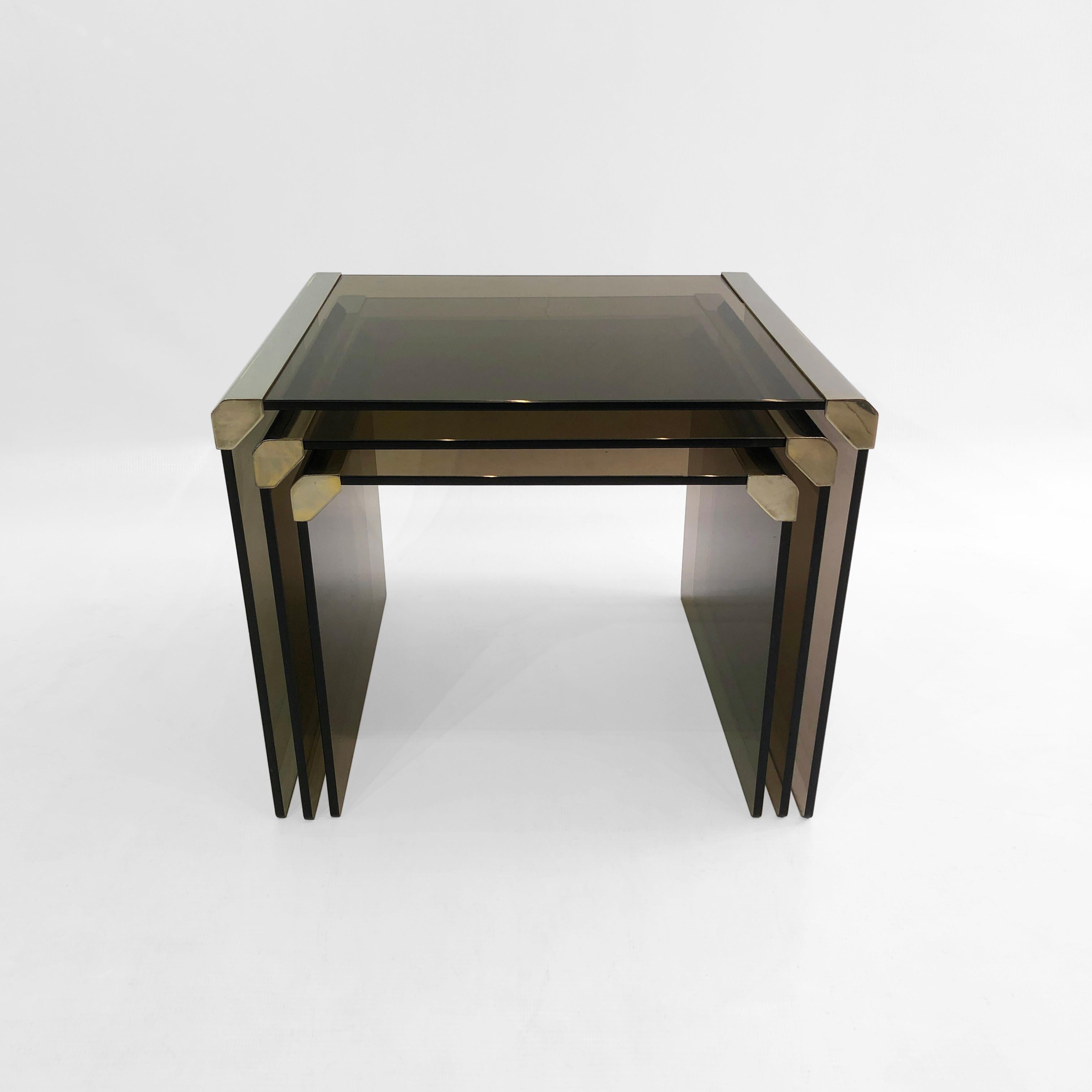 Gallotti & Radice Chrom-Rauchglas-Nesting-Tische 1980er Jahre Vintage Retro (Italienisch) im Angebot