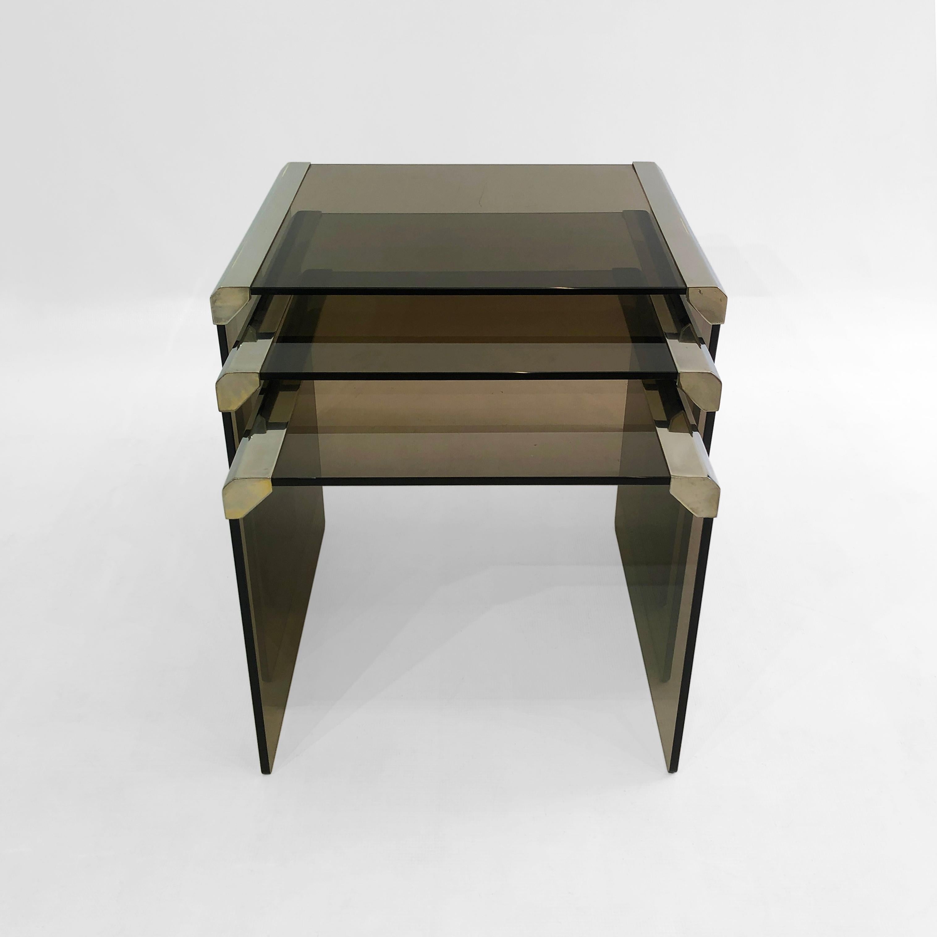 Gallotti & Radice Chrom-Rauchglas-Nesting-Tische 1980er Jahre Vintage Retro im Zustand „Gut“ im Angebot in London, GB
