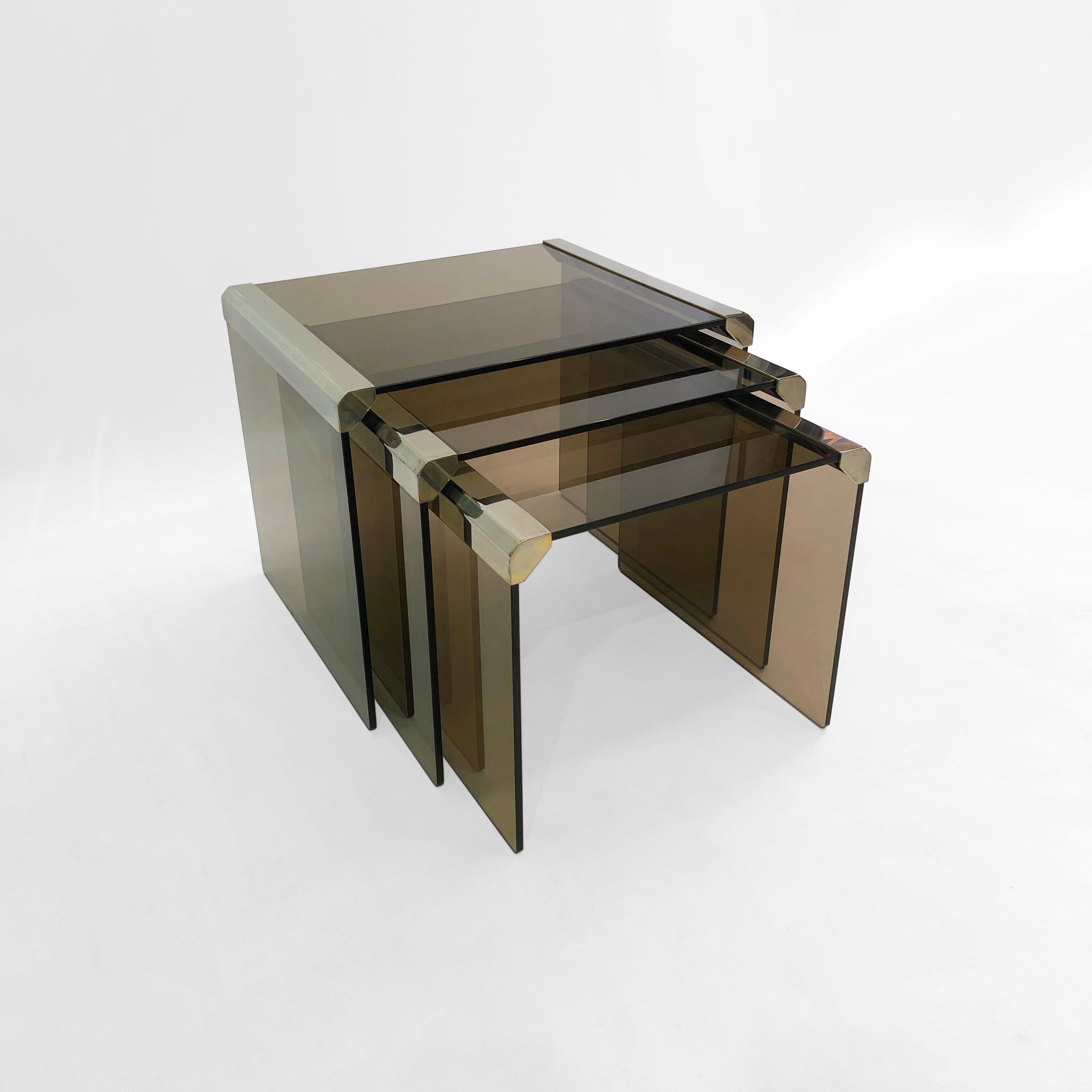 Gallotti & Radice Chrom-Rauchglas-Nesting-Tische 1980er Jahre Vintage Retro im Angebot 1