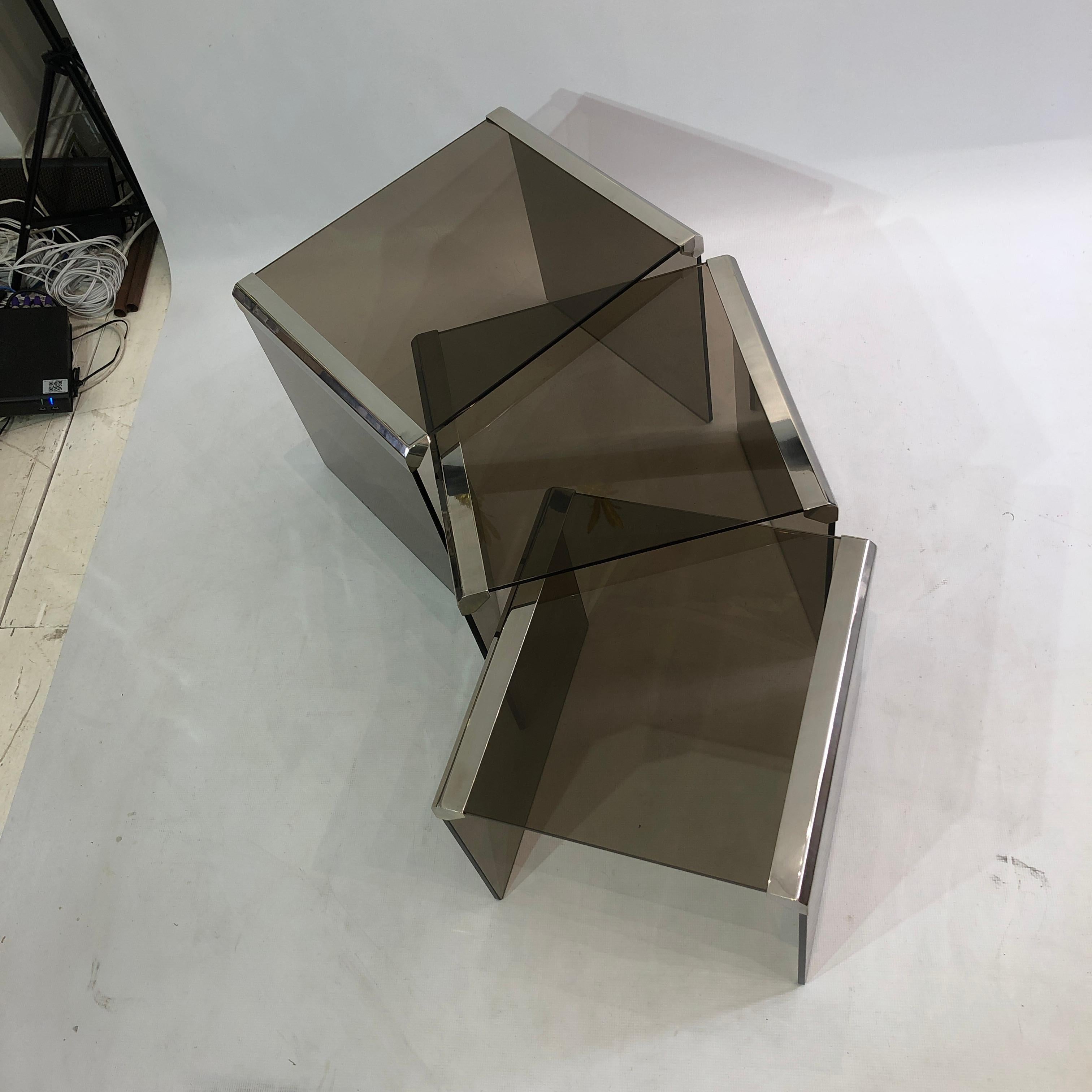 Gallotti & Radice Chrome Smoked Glass Nesting Tables 1980s Coffee Vintage Retro 2