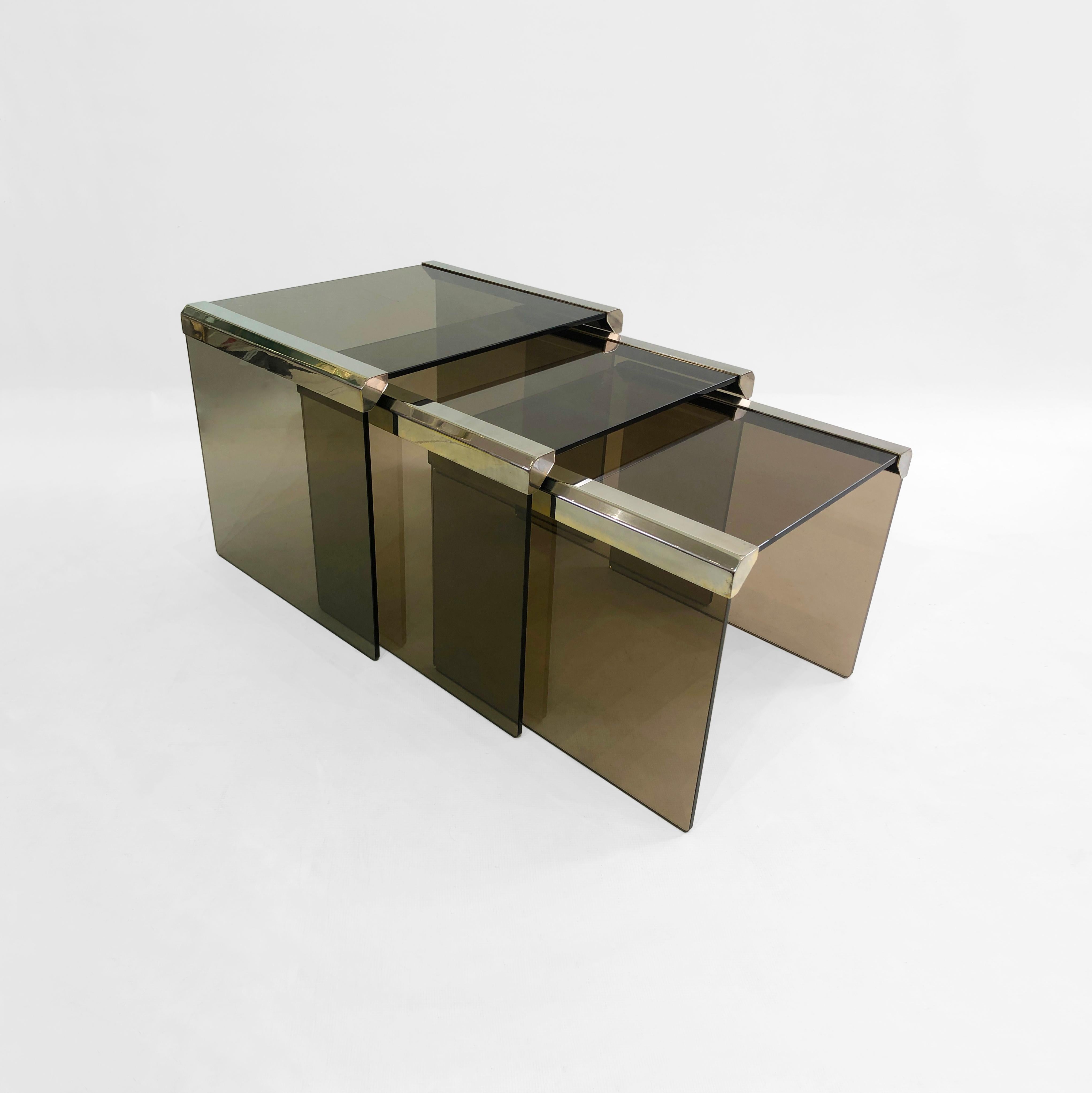 Gallotti & Radice Chrom-Rauchglas-Nesting-Tische 1980er Jahre Vintage Retro im Angebot 2