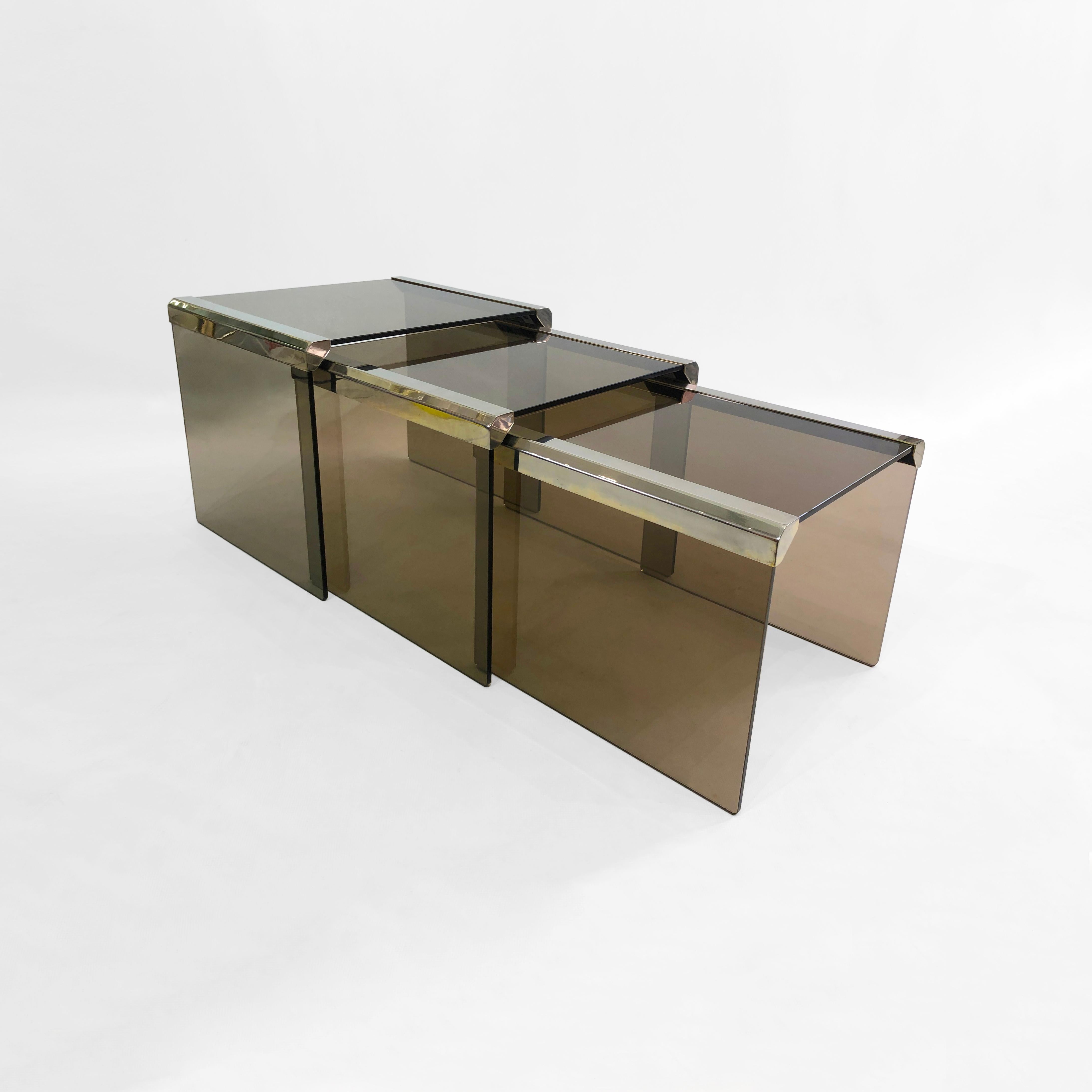 Gallotti & Radice Chrom-Rauchglas-Nesting-Tische 1980er Jahre Vintage Retro im Angebot 3