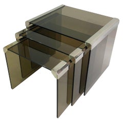 Gallotti & Radice Mesas nido de cristal ahumado cromado años 80 Café Vintage Retro