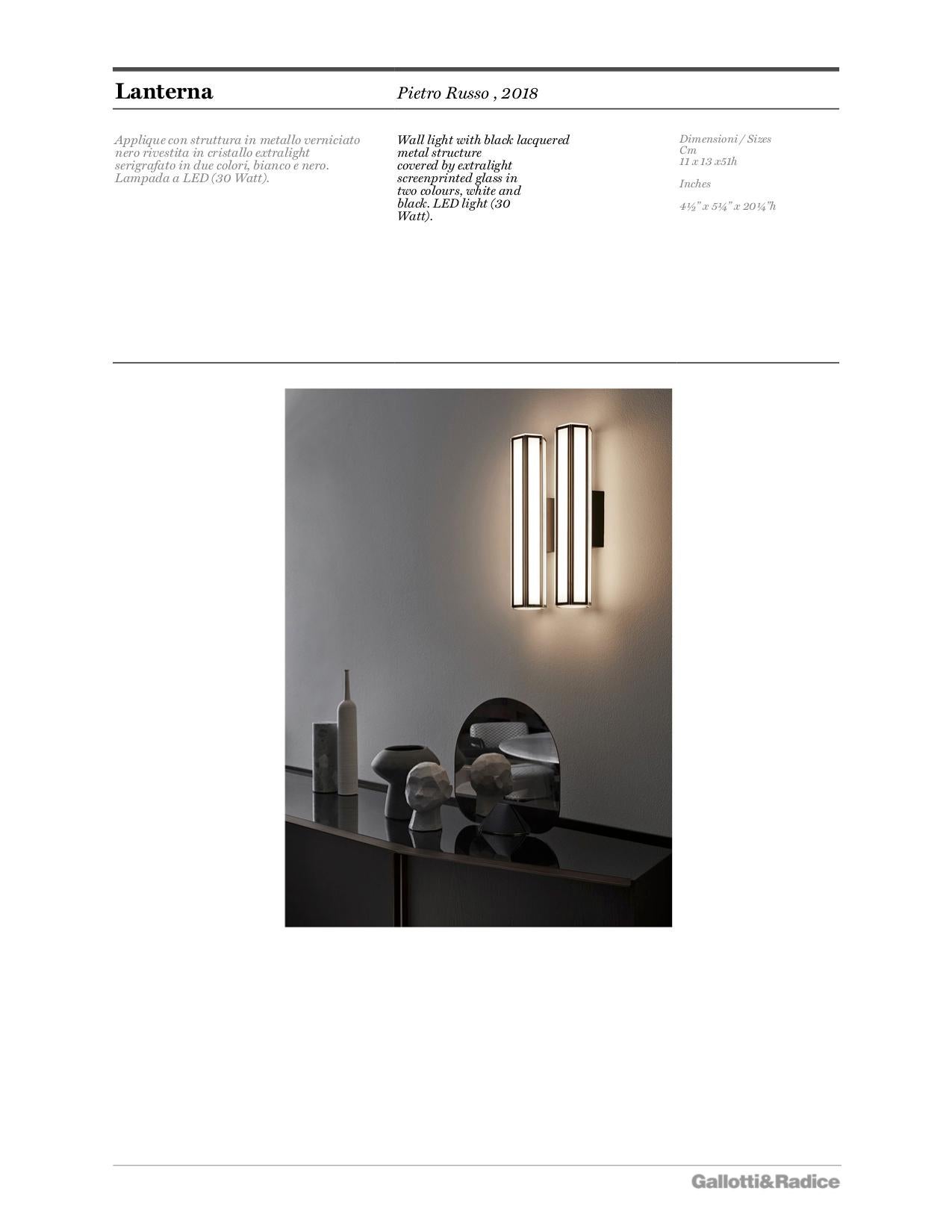 Modern Gallotti & Radice Faceted Lanterna LED Wall Sconce Black & White Painted Glass For Sale