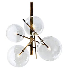 Gallotti & Radice Four Sphere Bolle Suspension Lamp in Glass and Burnished Brass