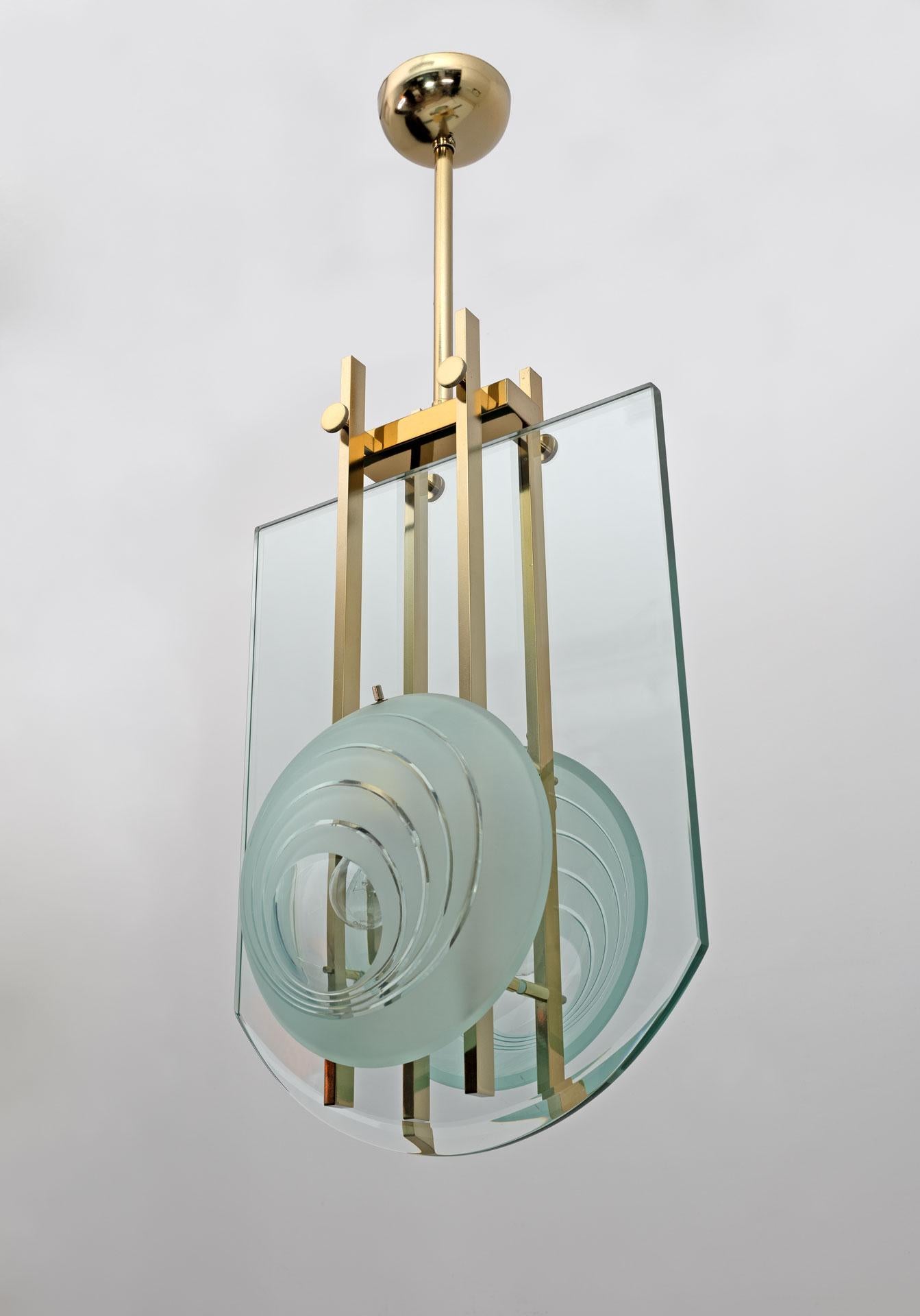Gallotti & Radice Mid-century Modern Italian Brass and Crystal Pendant, 70s For Sale 3