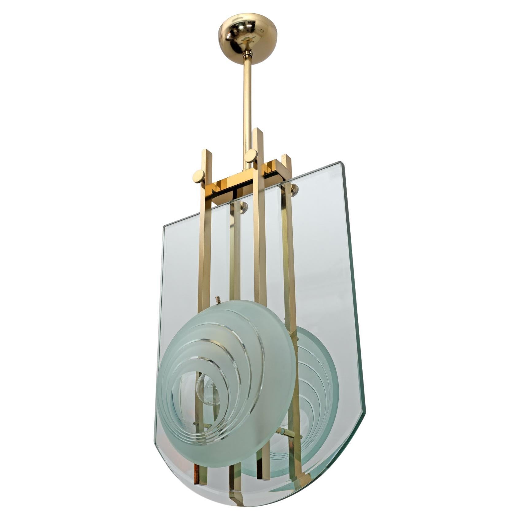 Gallotti & Radice Mid-century Modern Italian Brass and Crystal Pendant, 70s For Sale