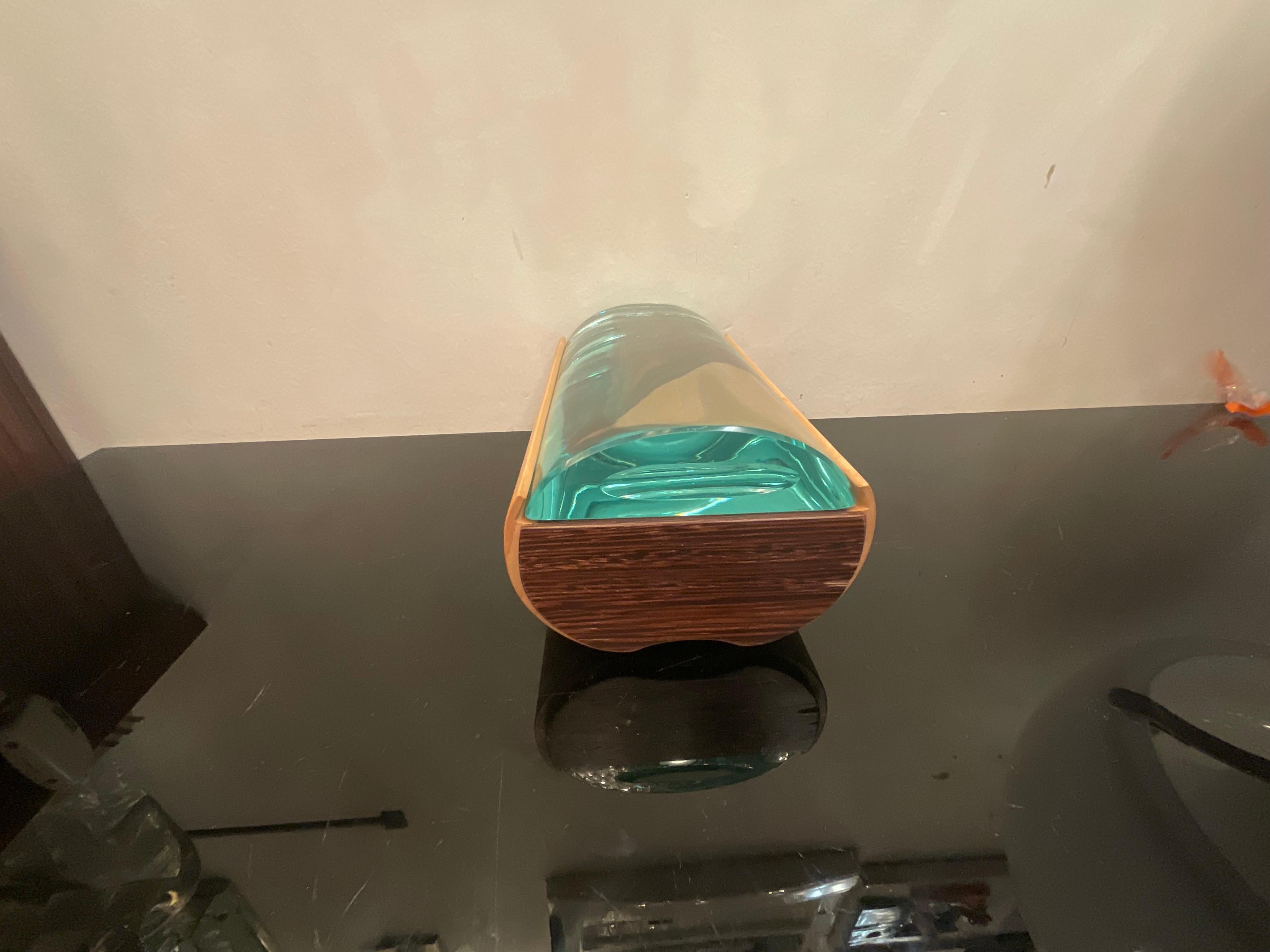 GALLOTTI & RADICE Scatola in legno e cristallo di grosso spessore ITALIA 1970 Artes y manualidades