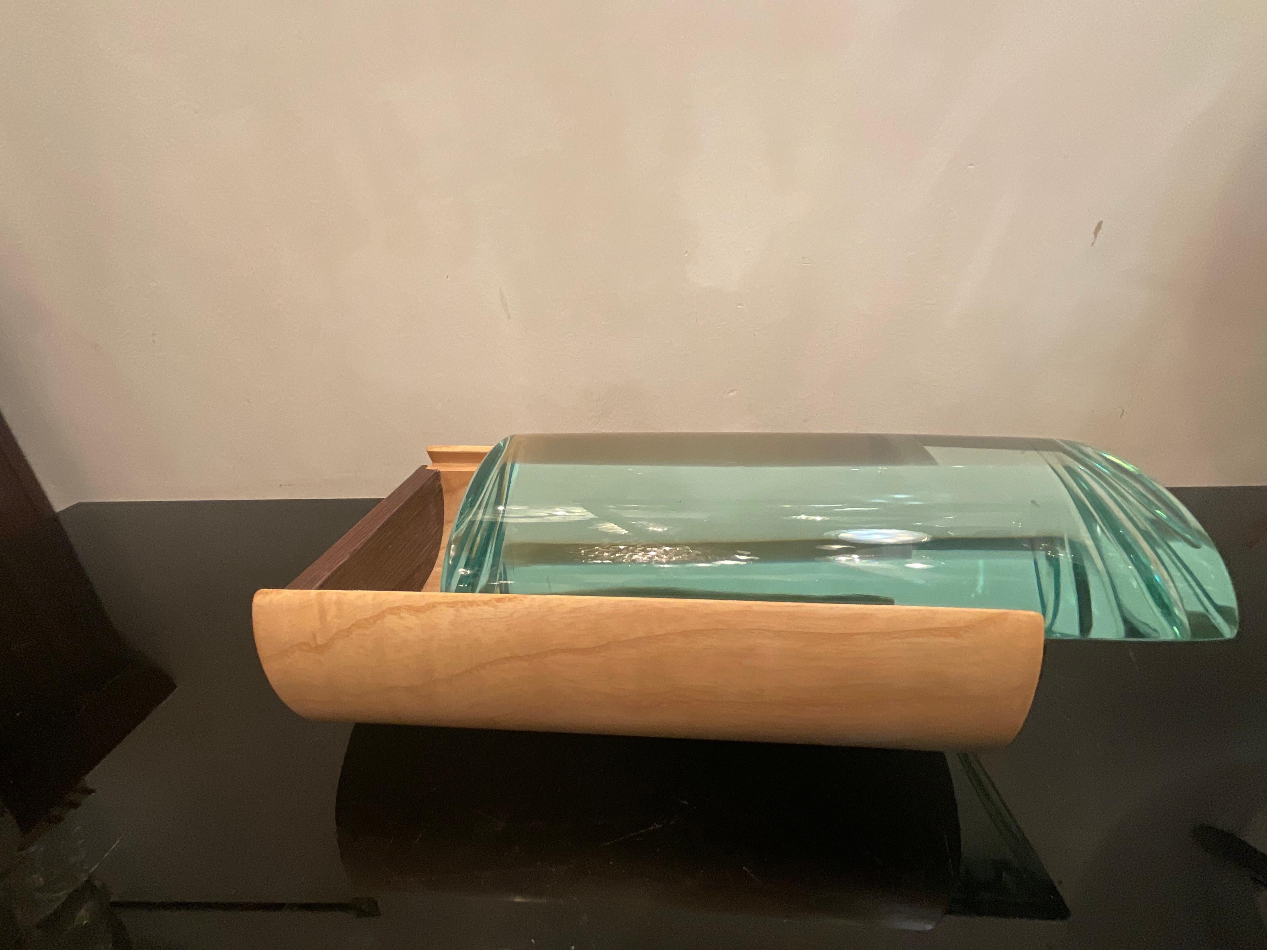 GALLOTTI & RADICE Scatola in legno e cristallo di grosso spessore ITALIA 1970 siglo XX