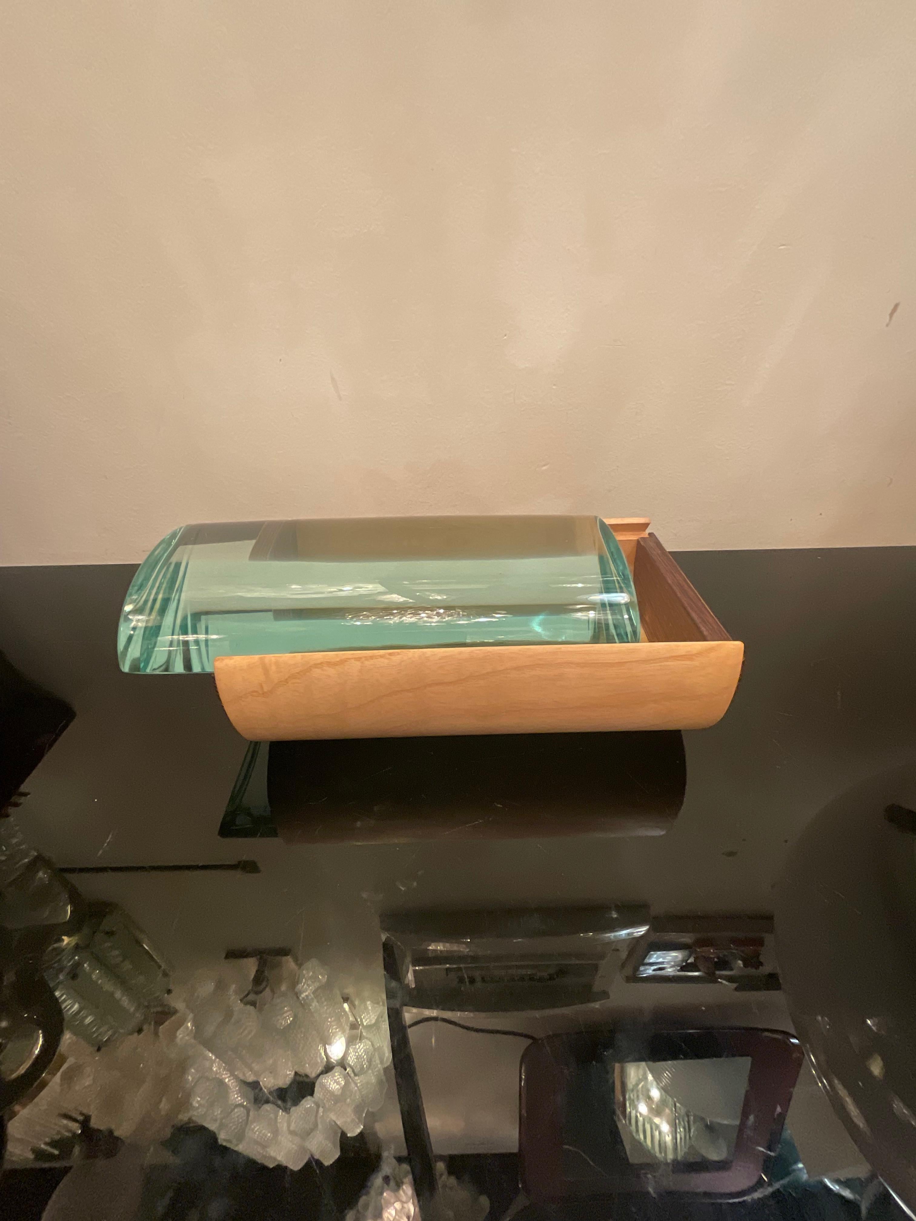 GALLOTTI & RADICE Scatola in legno e cristallo di grosso spessore ITALIA 1970 2